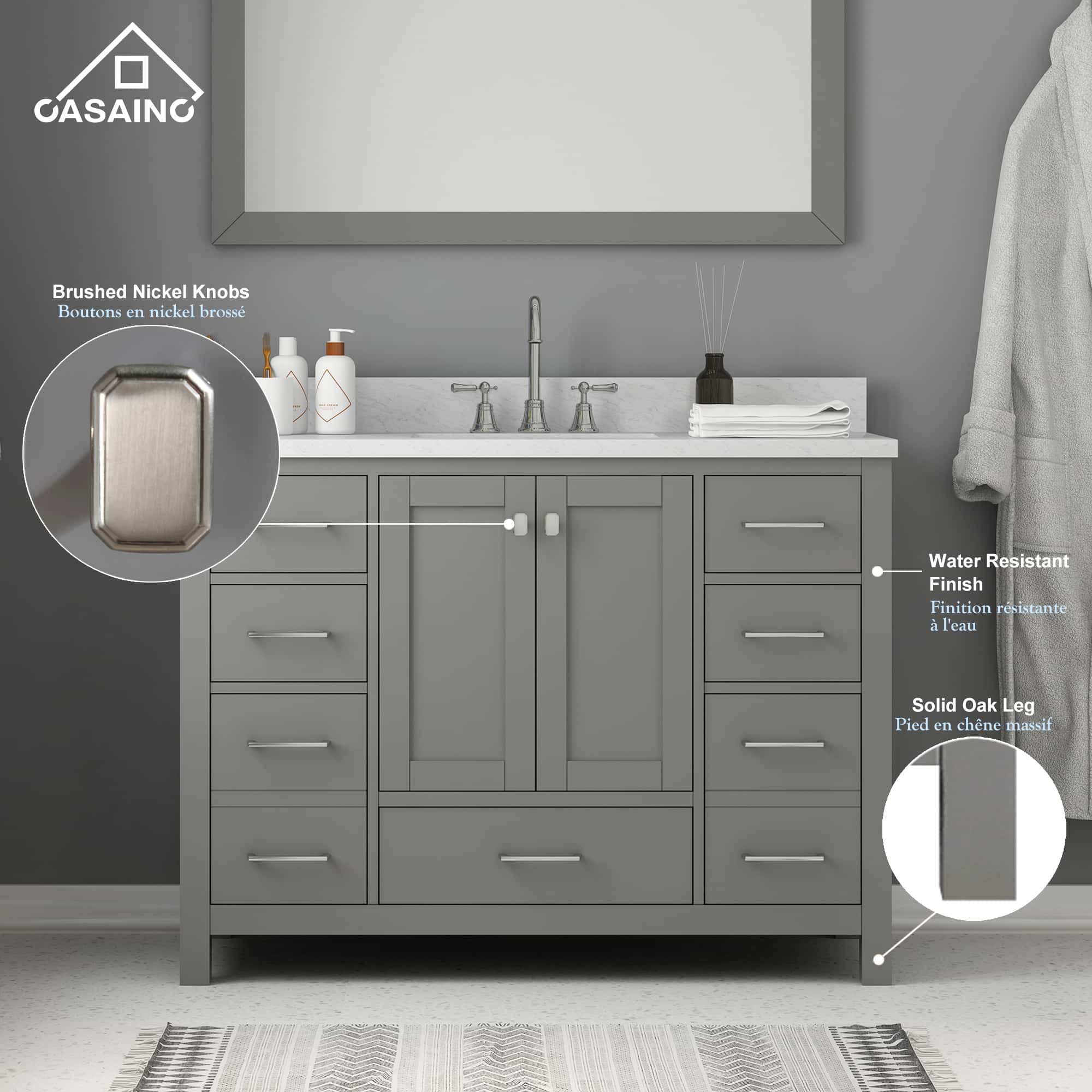 48 in. W x 22 in. D x 35.4 in. H Single Sink Bath Vanity in Gray with Top and LED Mirror