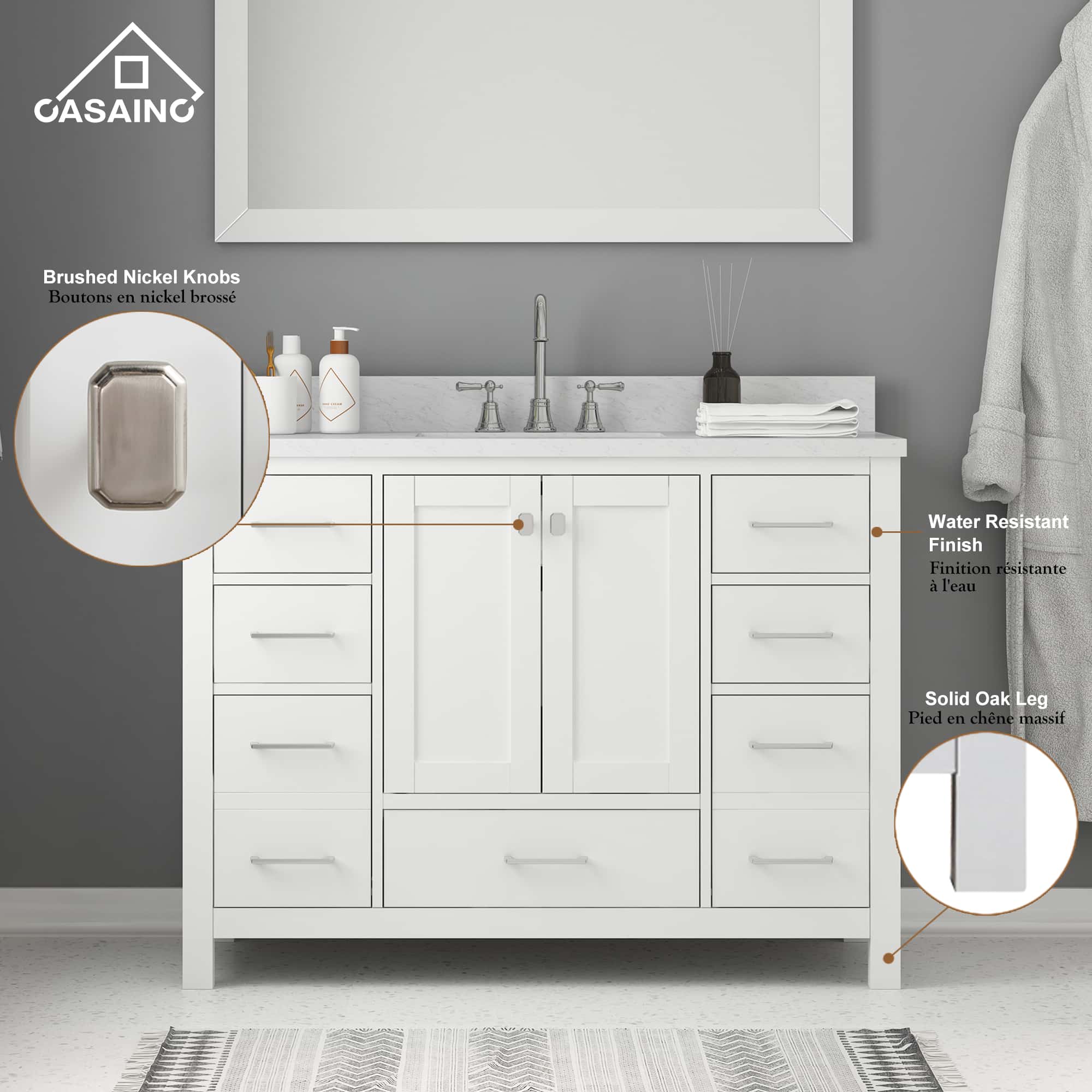 48 in. W x 22 in. D x 35.4 in. H Single Sink Bath Vanity in White with Top and LED Mirror