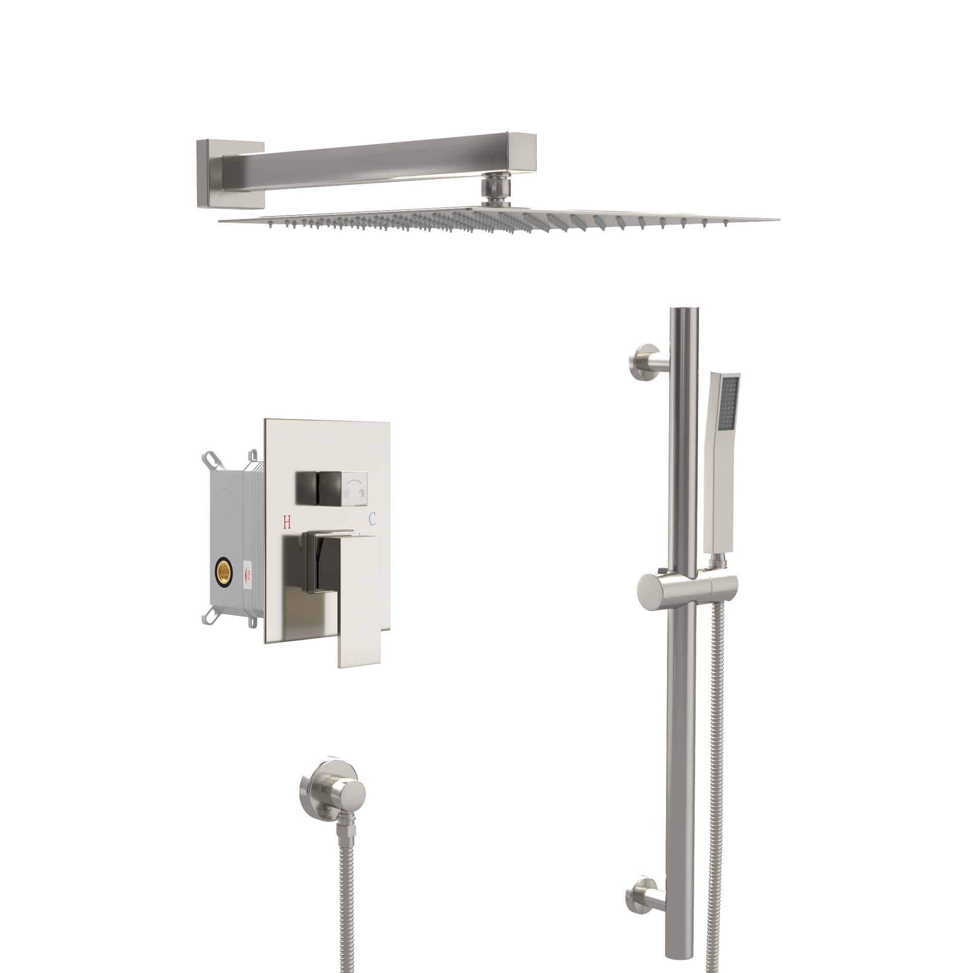 2-Spray Patterns with 1.8 GPM 10 in. Wall Mount Dual Shower Heads in Brushed Nickel (Lifting Bar include)