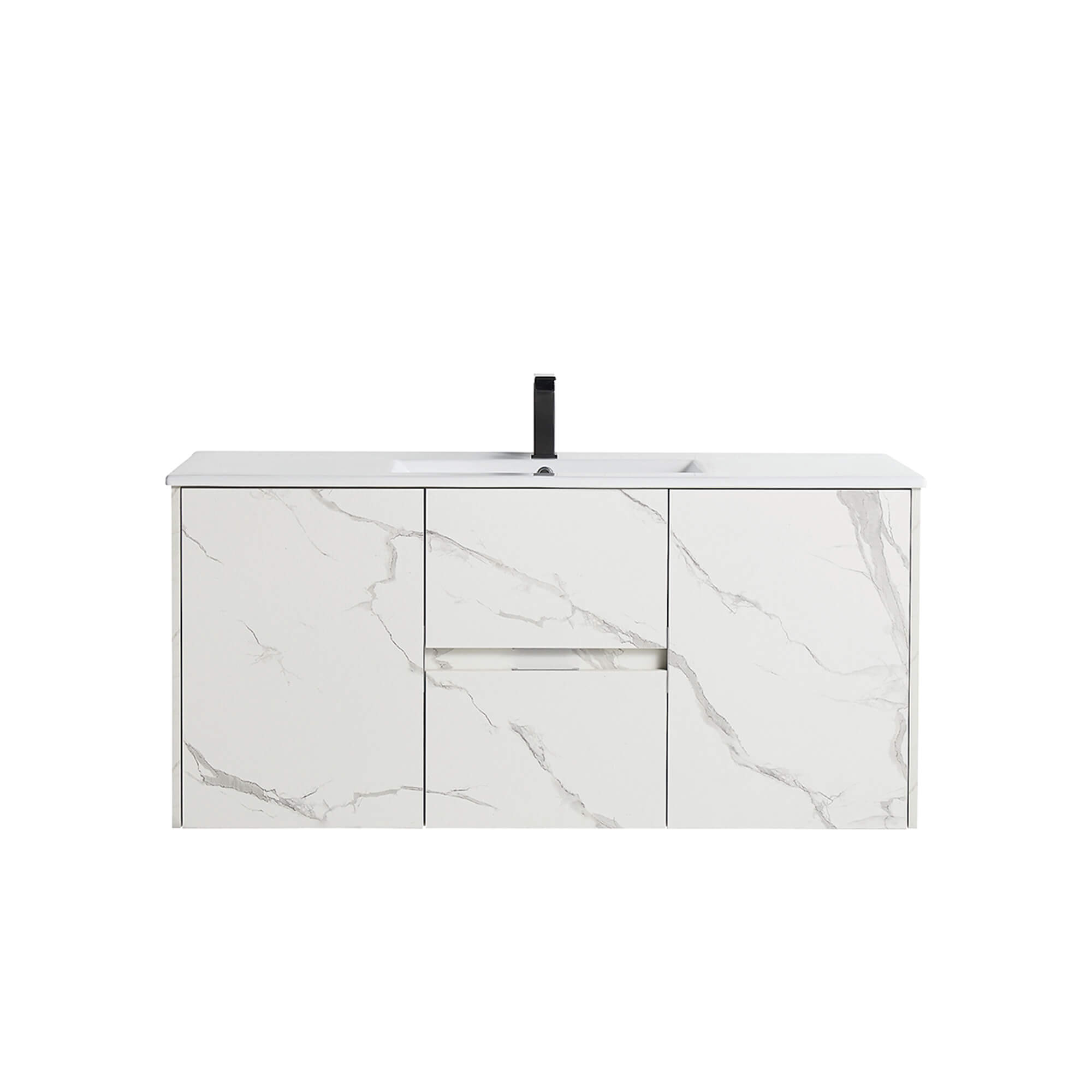 CASAINC 48-in Single Sink Bathroom Vanity in White Marble Grain with White Top-Casainc Canada