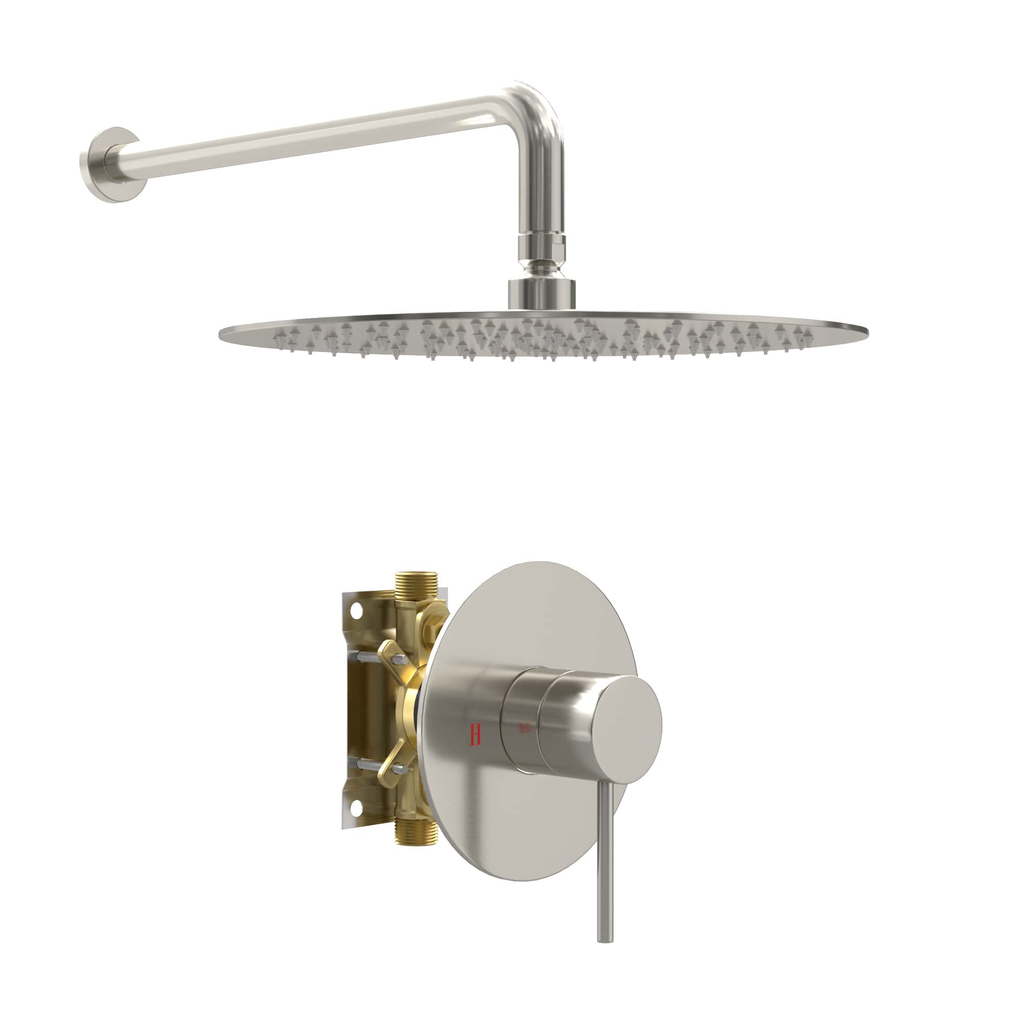 1-Spray Patterns 10 in. Stainless Steel Wall Mounted Fixed Shower Head in Brushed Nickel with Brass Body Valve