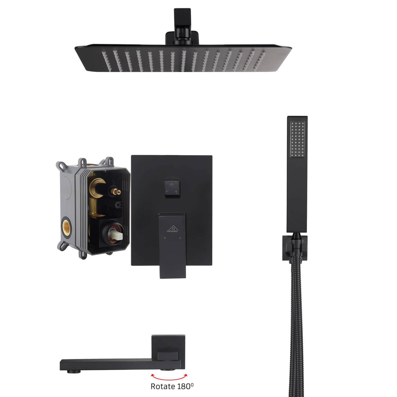 CASAINC Matte Black Wall Mounted Shower System with Dual Shower Head-Casainc Canada
