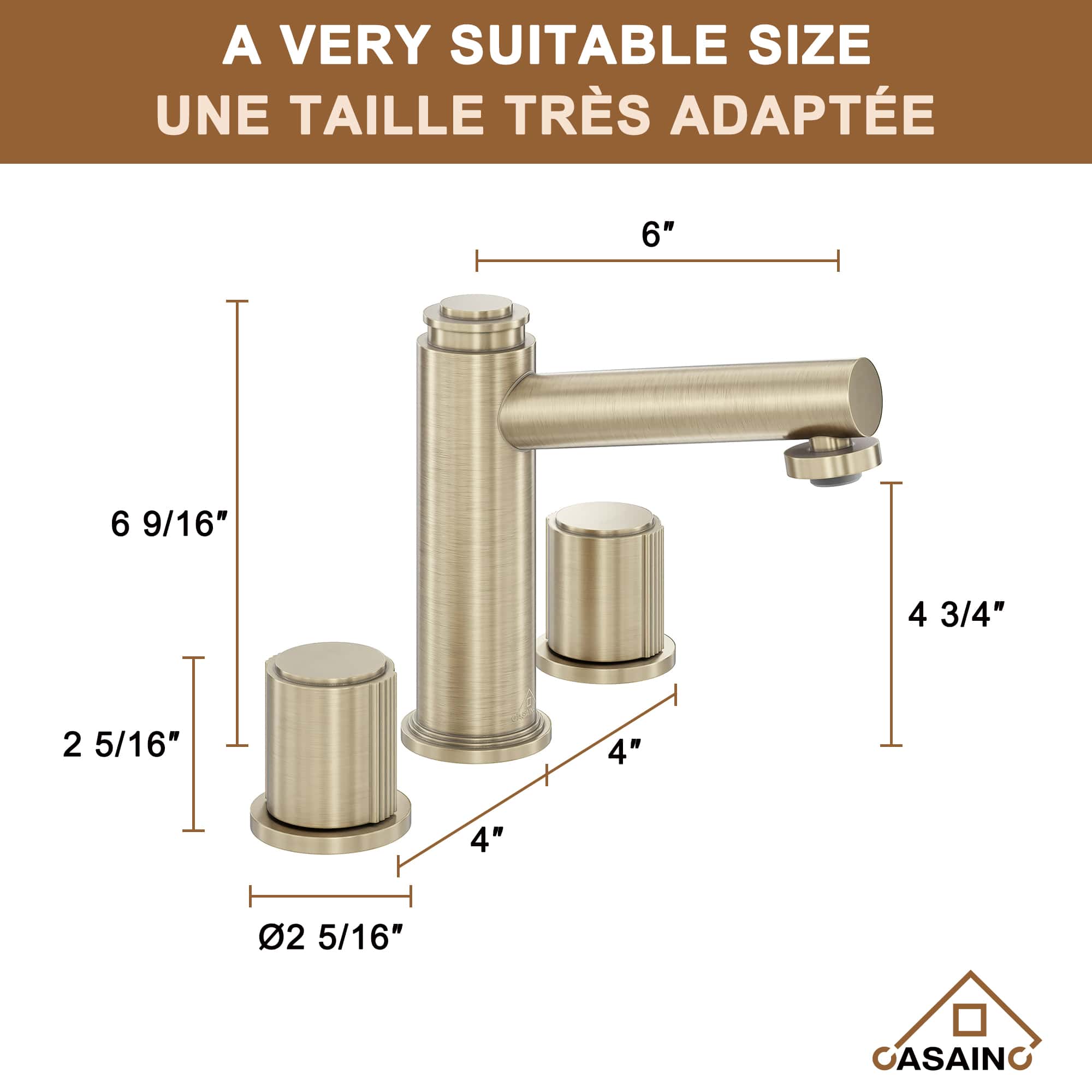 CASAINC 1.2GPM Brushed Champagne Gold double handle Basin Faucet with Bounce Drainer-Casainc Canada