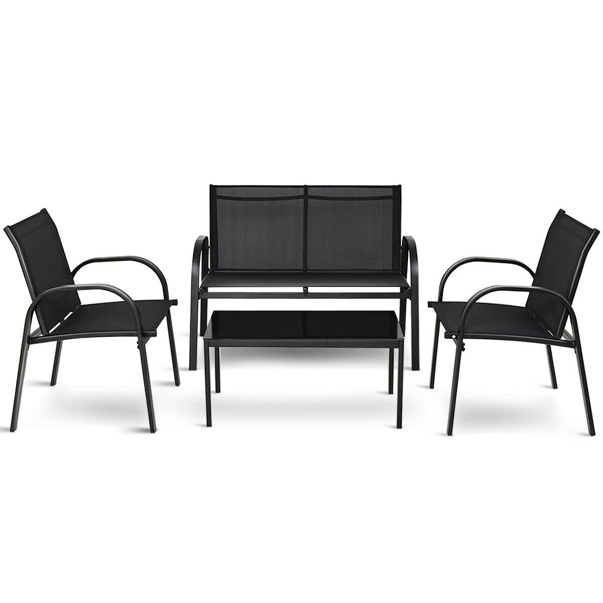 CASAINC 4 Pieces Patio Furniture Set with Glass Top Coffee Table-Casainc Canada