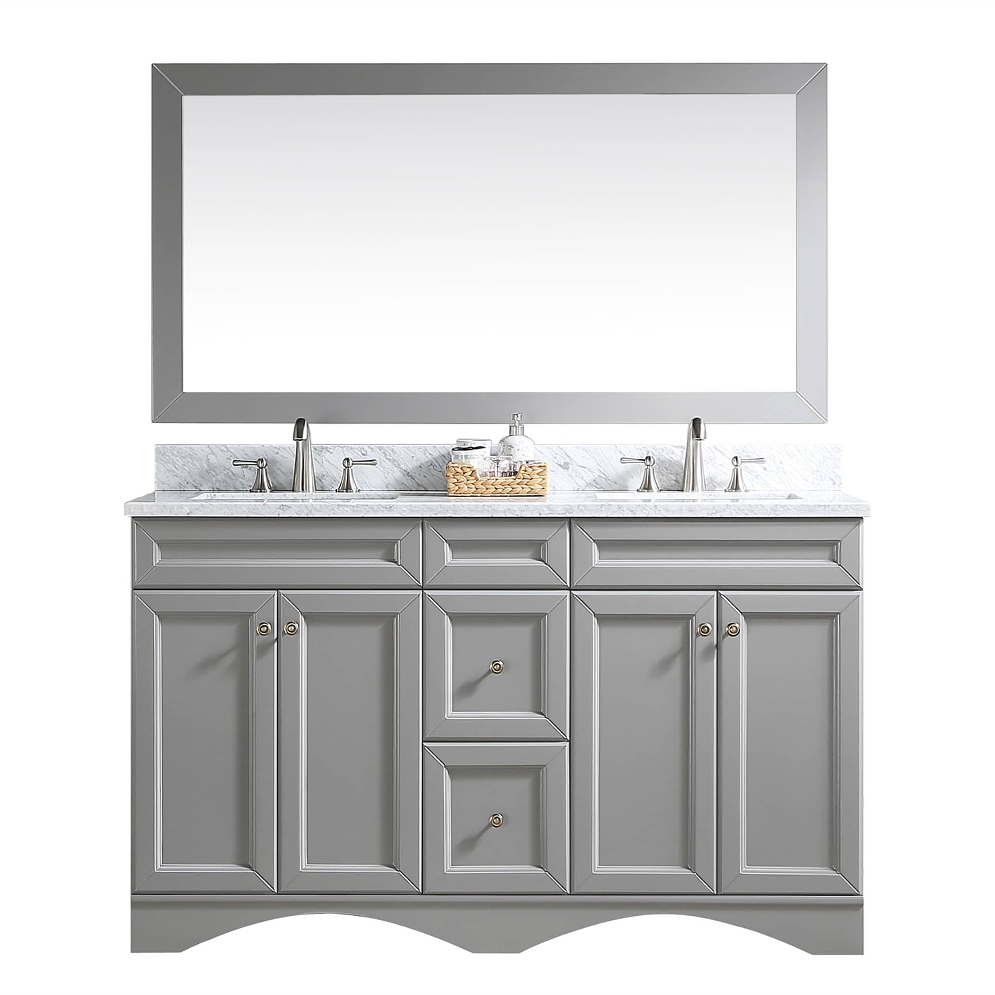 CASAINC 60 Inch Bath Vanity in Gray with White Top and Basin （60 W x 
