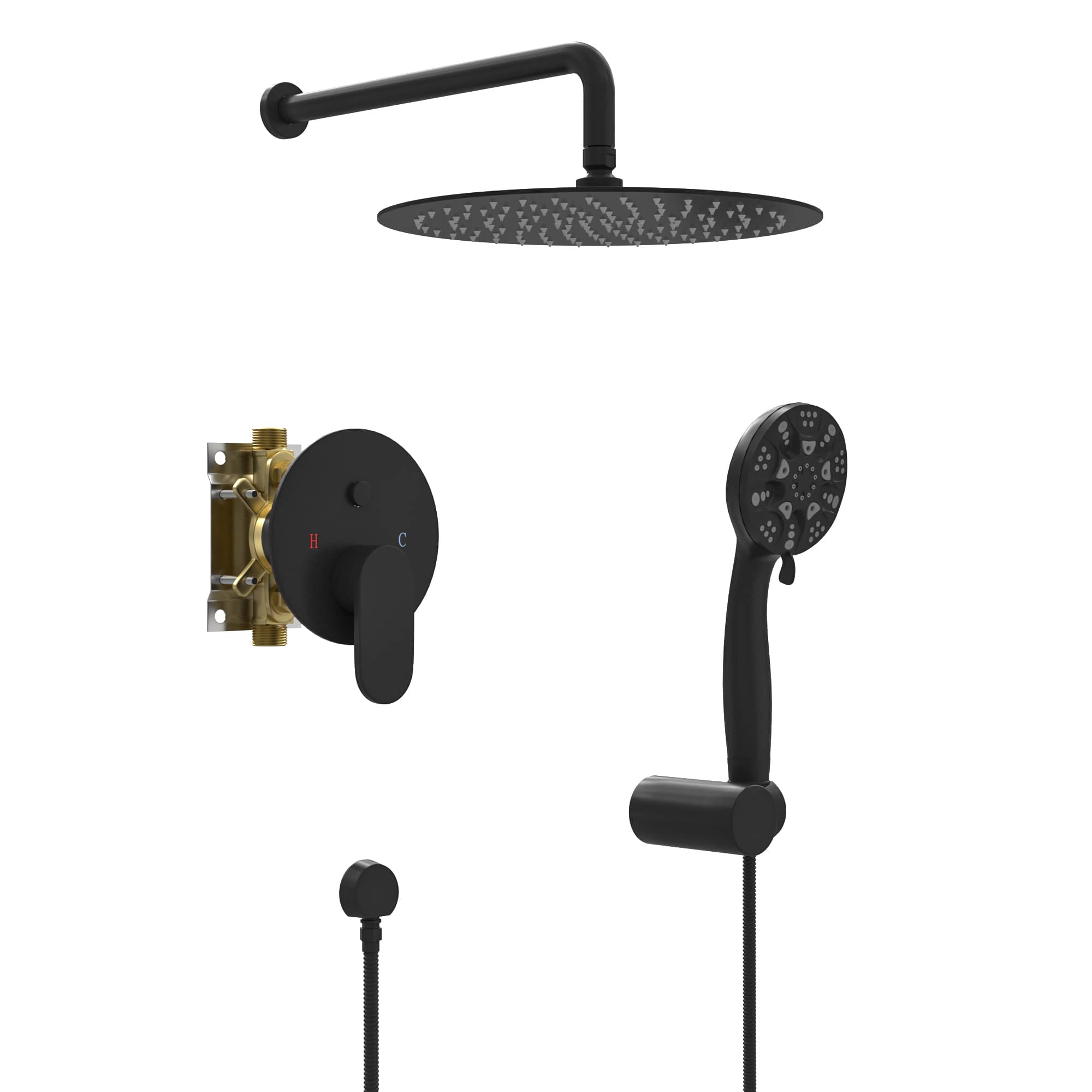 5-Spray Patterns 10 in. Wall Mounted Rain Fixed Shower head with Dual Shower Heads in Matte Black (Pressure Balance)