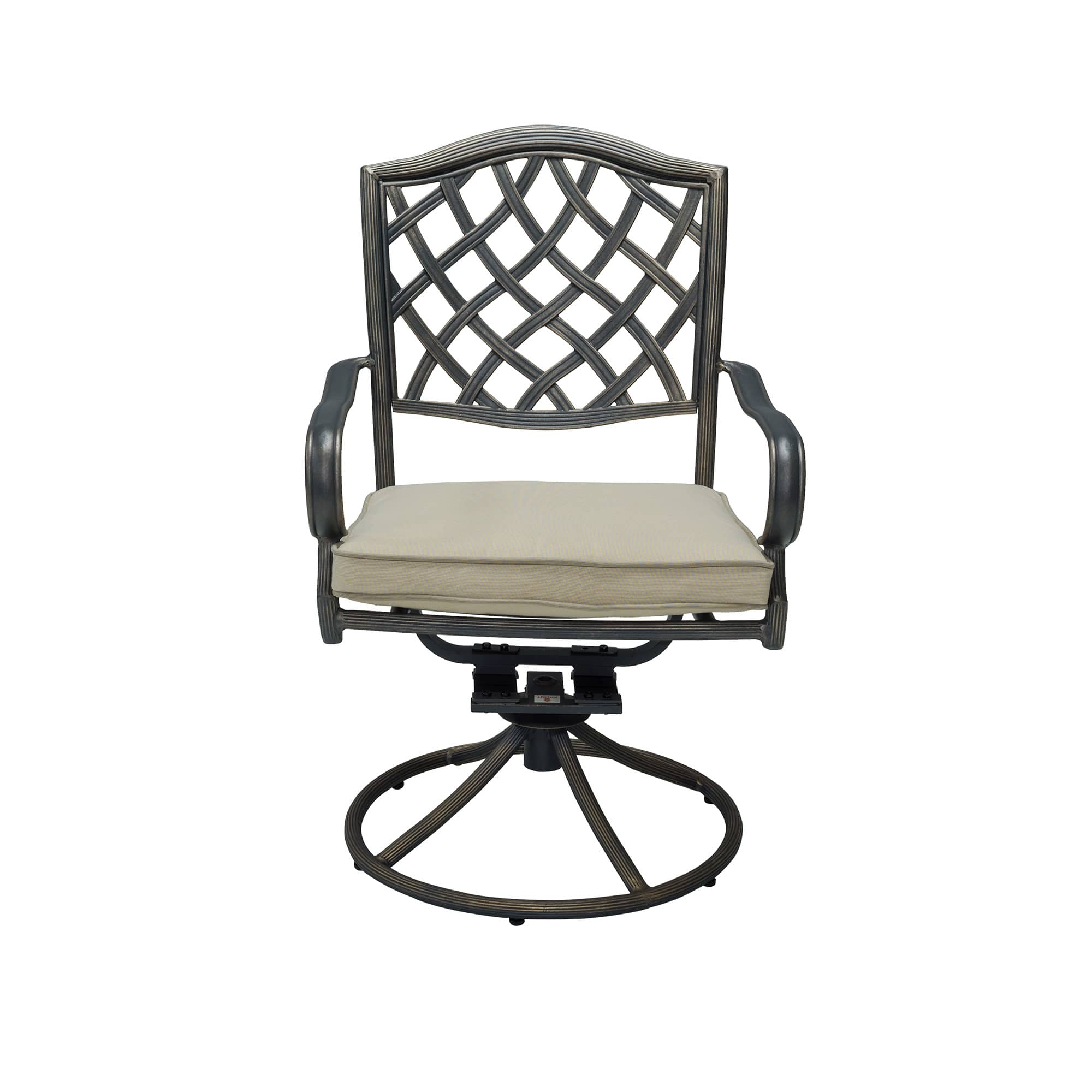 CASAINC 2-Piece Brown Cast Aluminum Outdoor Swivel Dining Chair Patio Bistro Chairs with Cushion