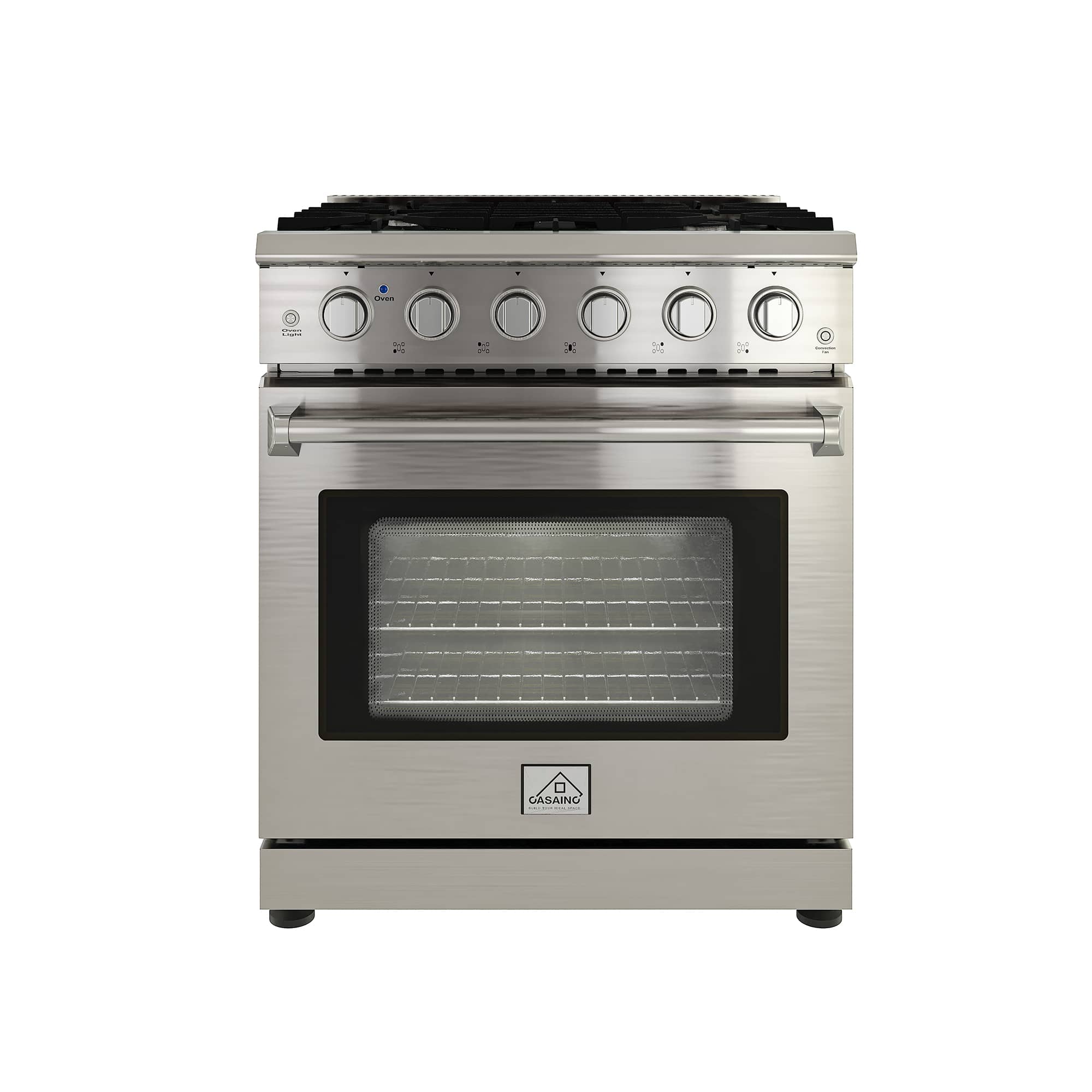 CASAINC 30 in. 4.55 cu. ft. Freestanding Single Oven Gas Range in. Stainless Steel with Convection Fan and 5 Burner