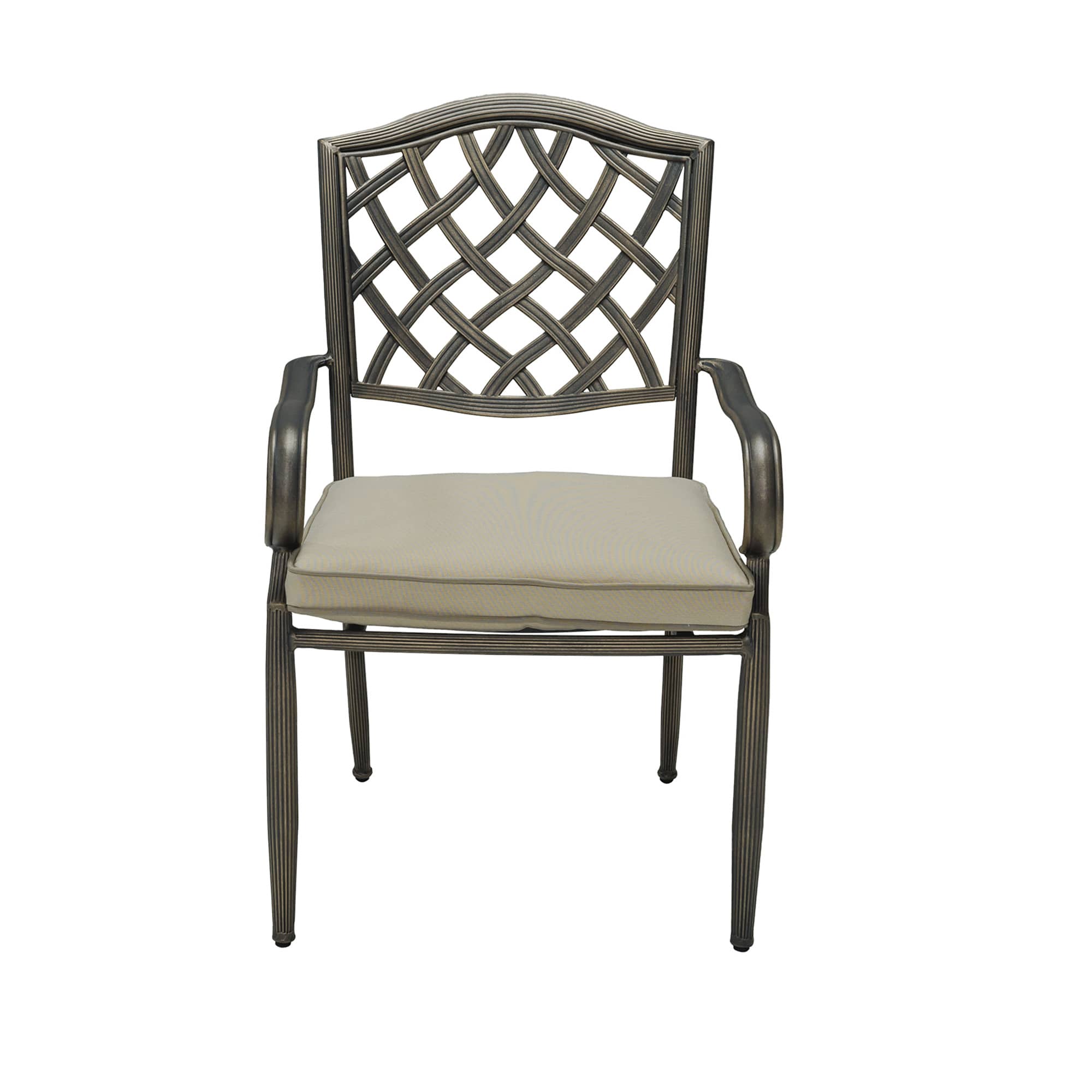 CASAINC 4-Piece Brown Cast Aluminum Outdoor Arm Dining Chair Patio Bistro Chairs with Beige Cushion