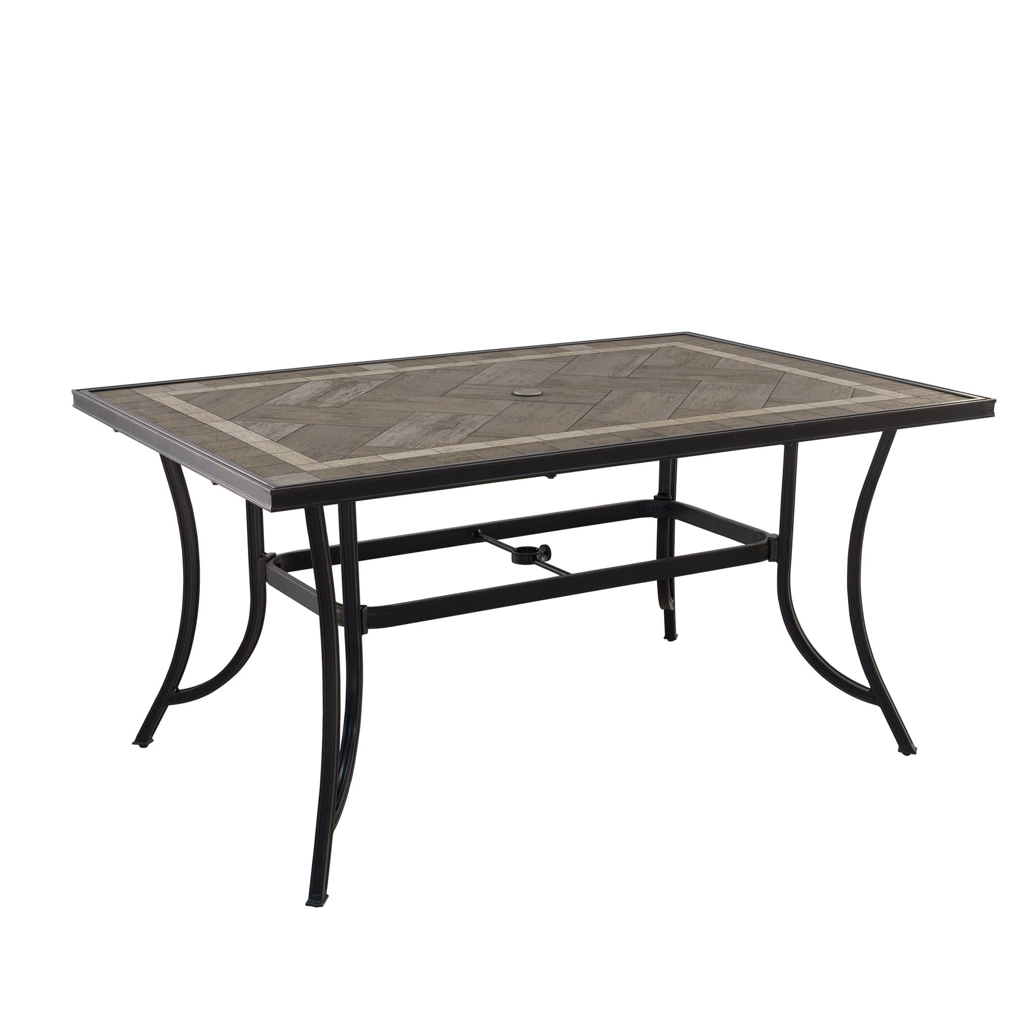 CASAINC 59 in. W x 40 in. D Aluminum Ceramic Tile Top Rectangular Dining Table with Umbrella Hole