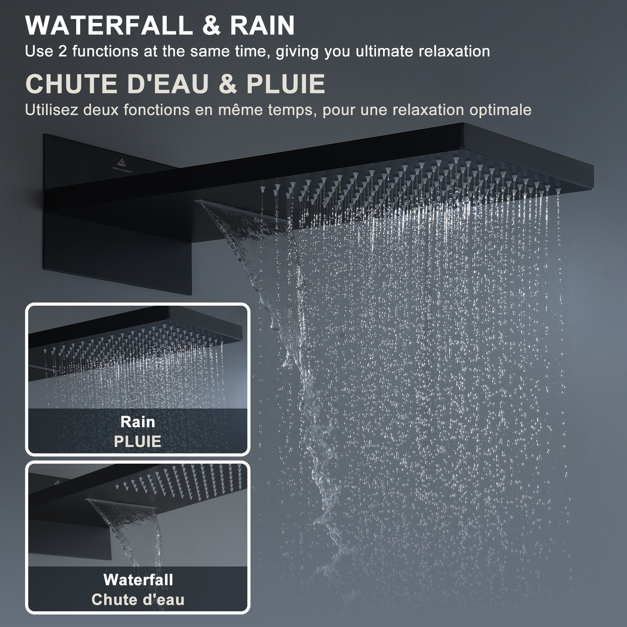 Wall Mounted 20 Inch Rectangular Dual-function Rainfall Shower Head 4 Function Thermostatic Shower System,With  6 Body Jets