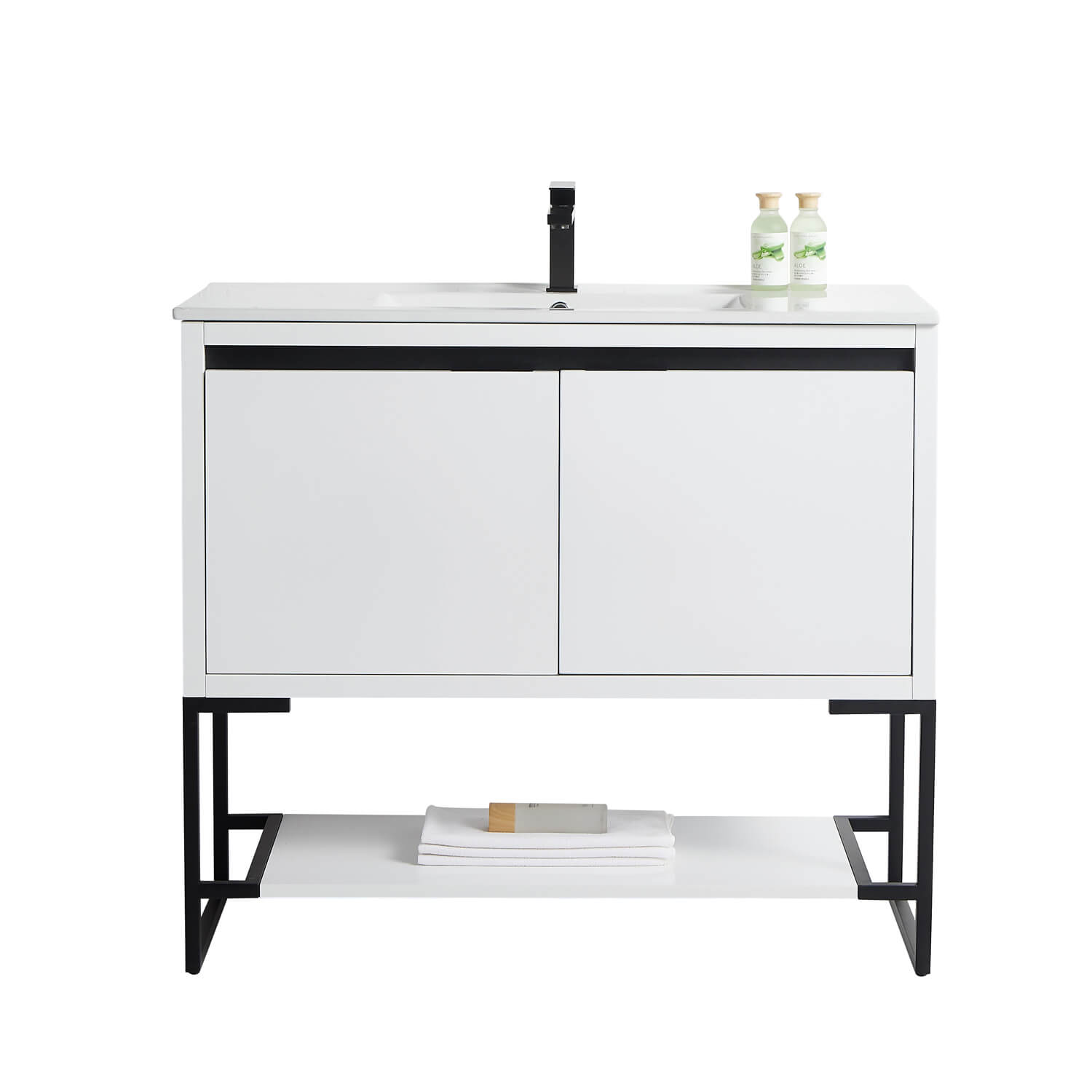 CASAINC 40-in Freestanding Single Sink Bathroom Vanity in White with White Ceramic Top-Casainc Canada