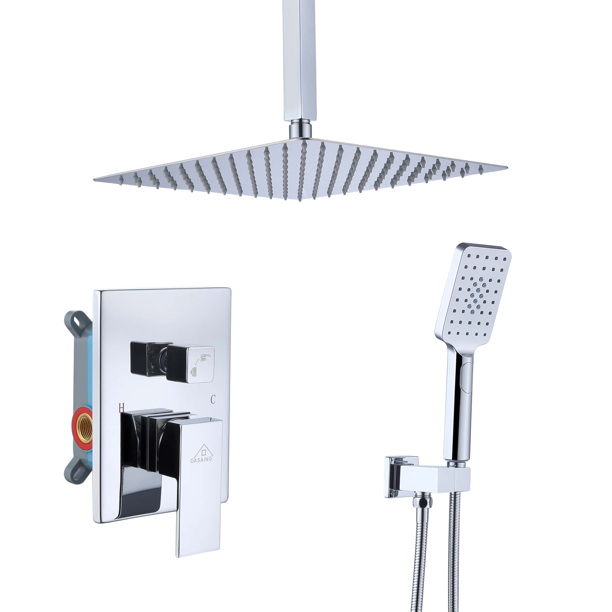 CASAINC Ceiling Mounted Bathroom Shower Faucets Set with 10-inch Square Rainfall Shower Head-Casainc Canada
