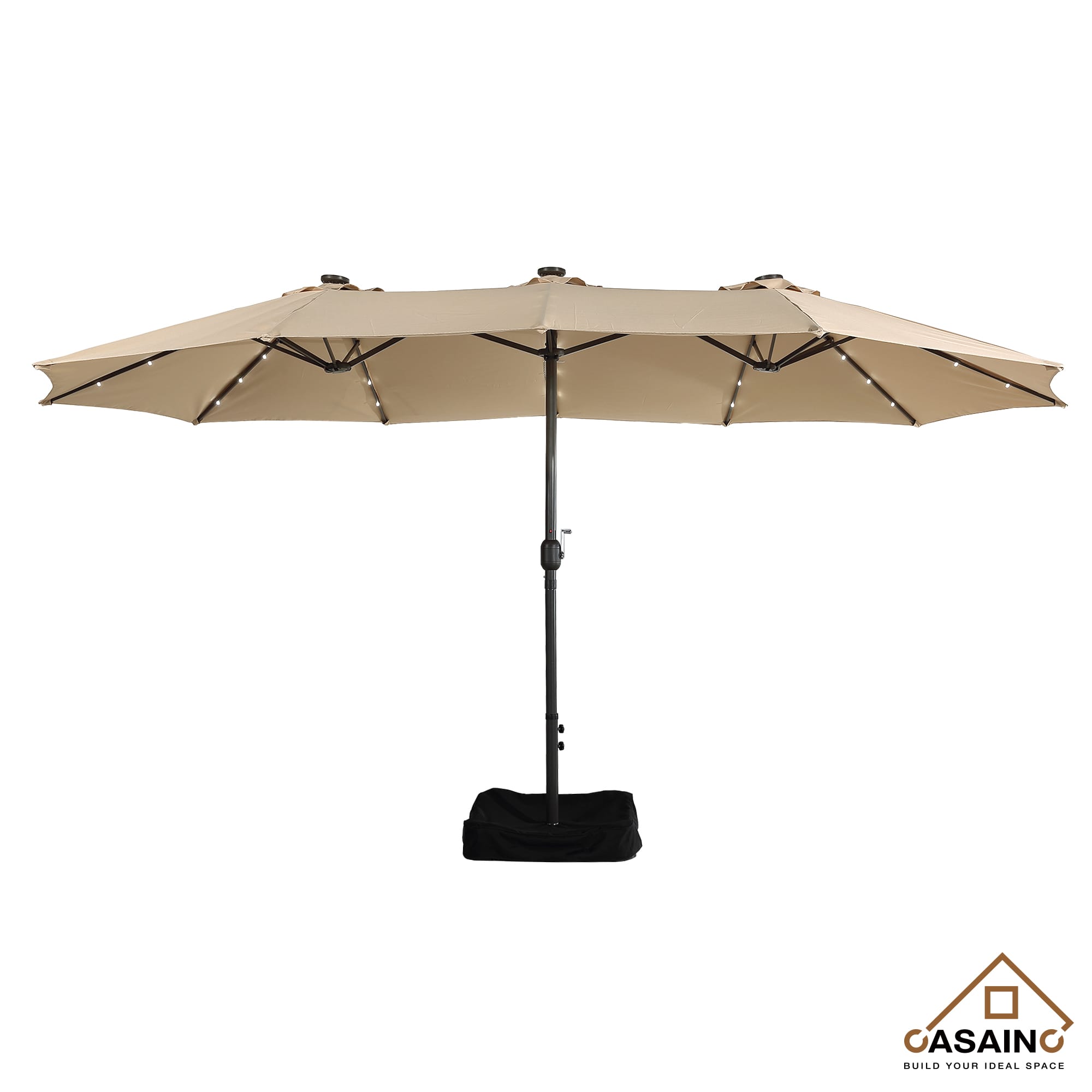 15ft Patio Market Umbrella with Base and Solar Light