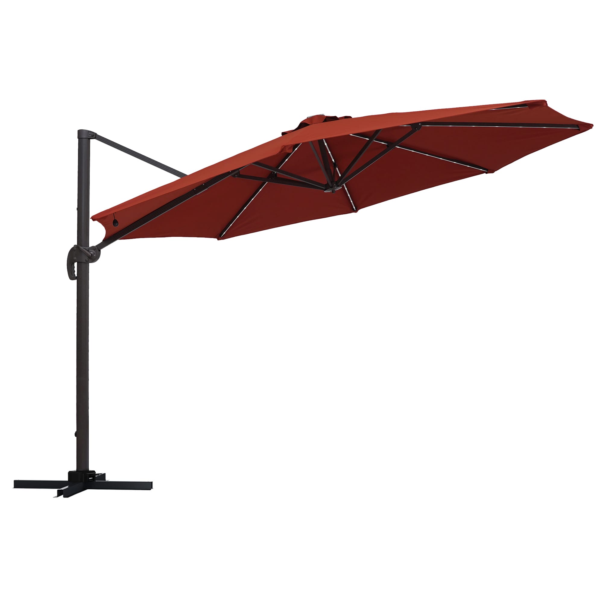 CASAINC 11Ft Solar LED Cantilever Umbrella with Crank (Without Base)