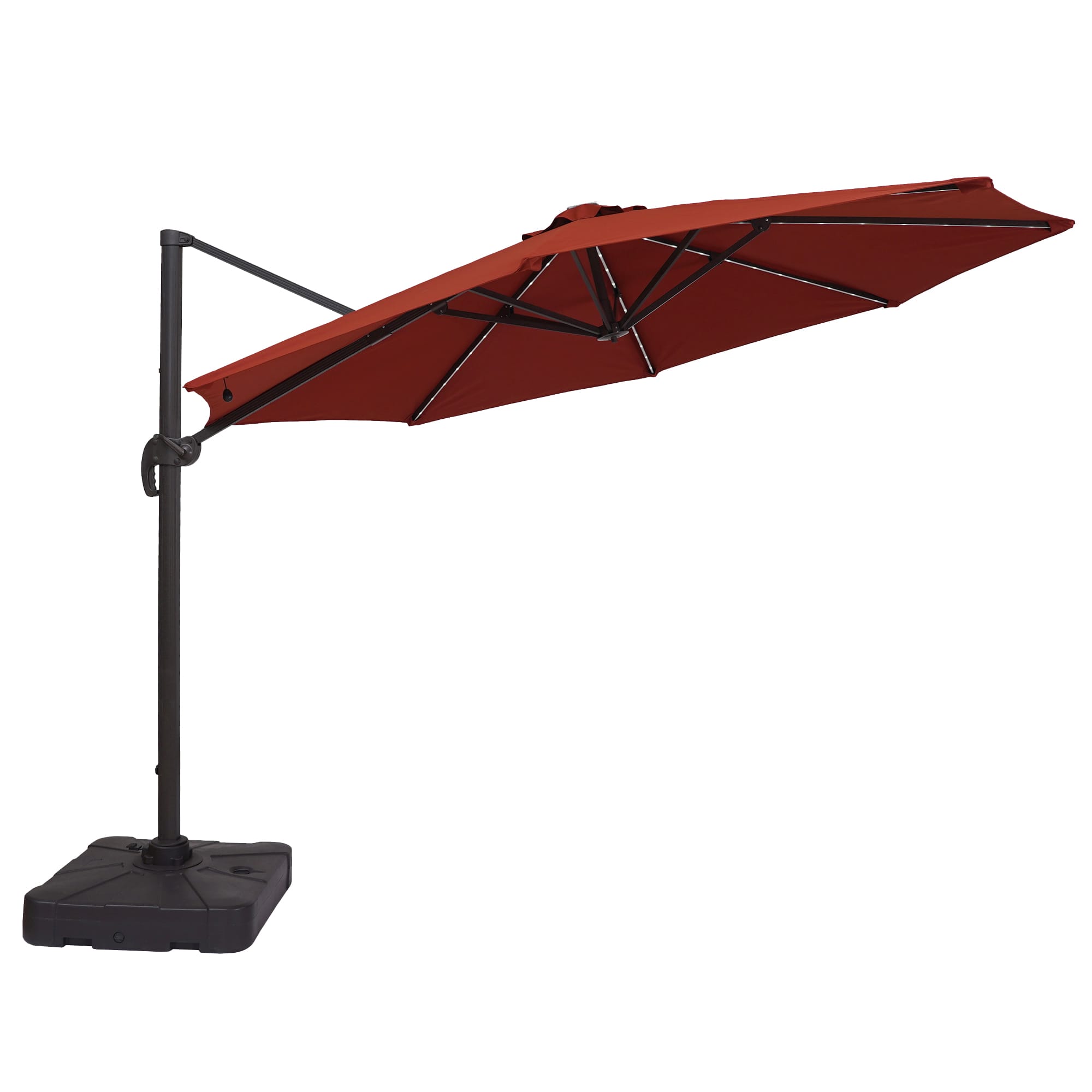 CASAINC 11Ft Solar LED Cantilever Umbrella with Crank and Base