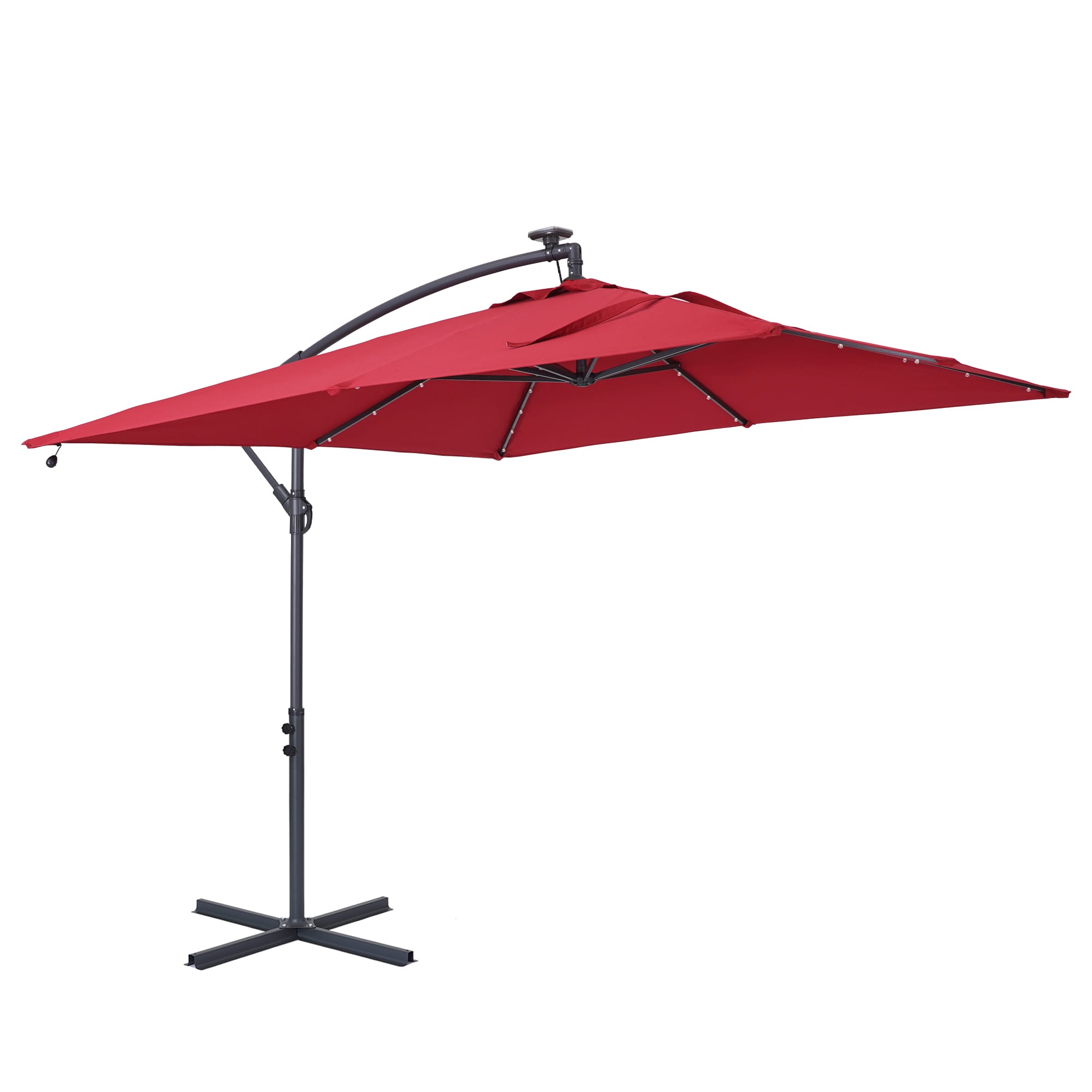 CASAINC 8.5Ft Square 32 LED Solar Outdoor Market Cantilever Patio Umbrella with Aluminum Hanging Umbrella with Tilt and Base