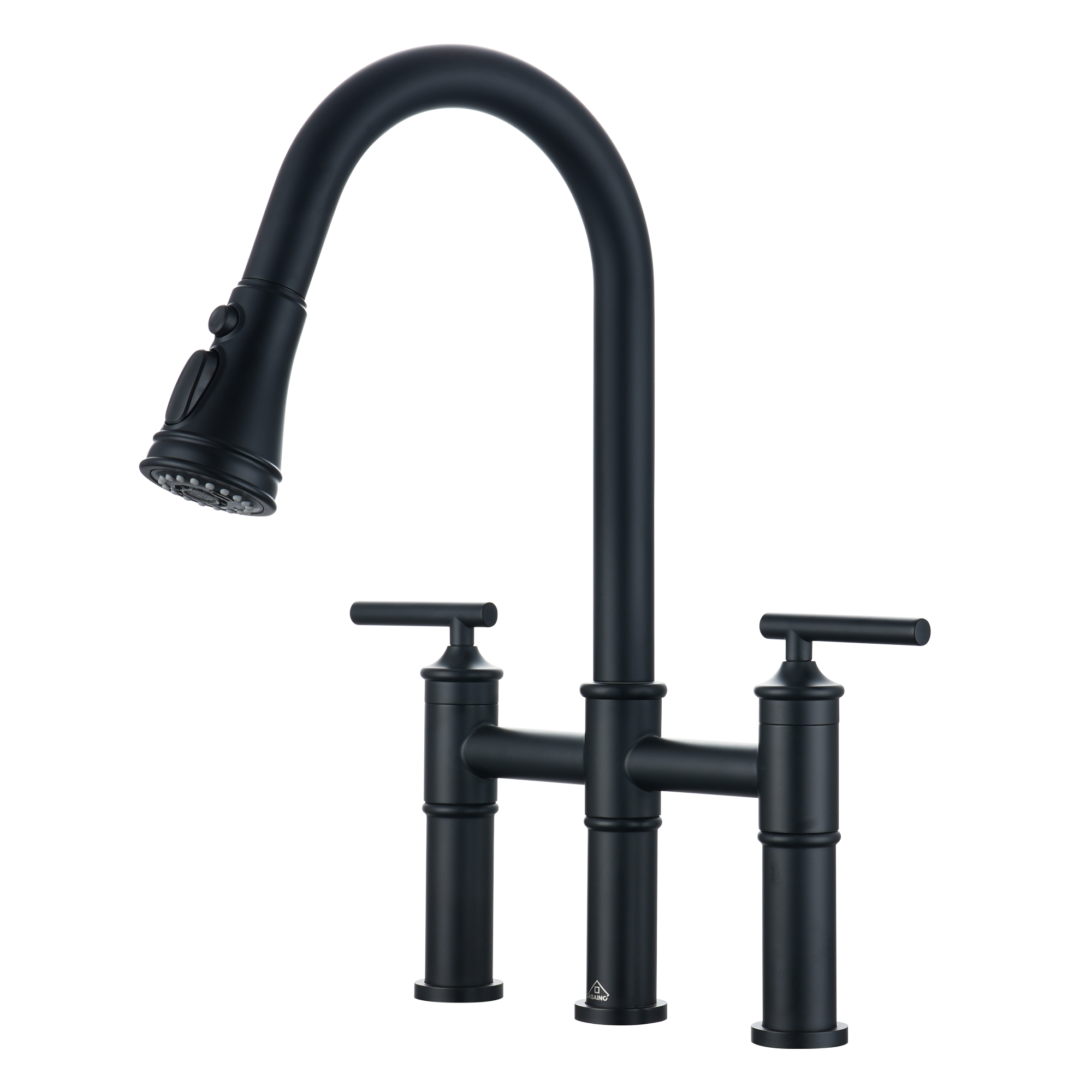 Pull-Down Bridge Kitchen Faucet in Matte Black/Brushed Nickel/Brushed Gold-Casainc Canada