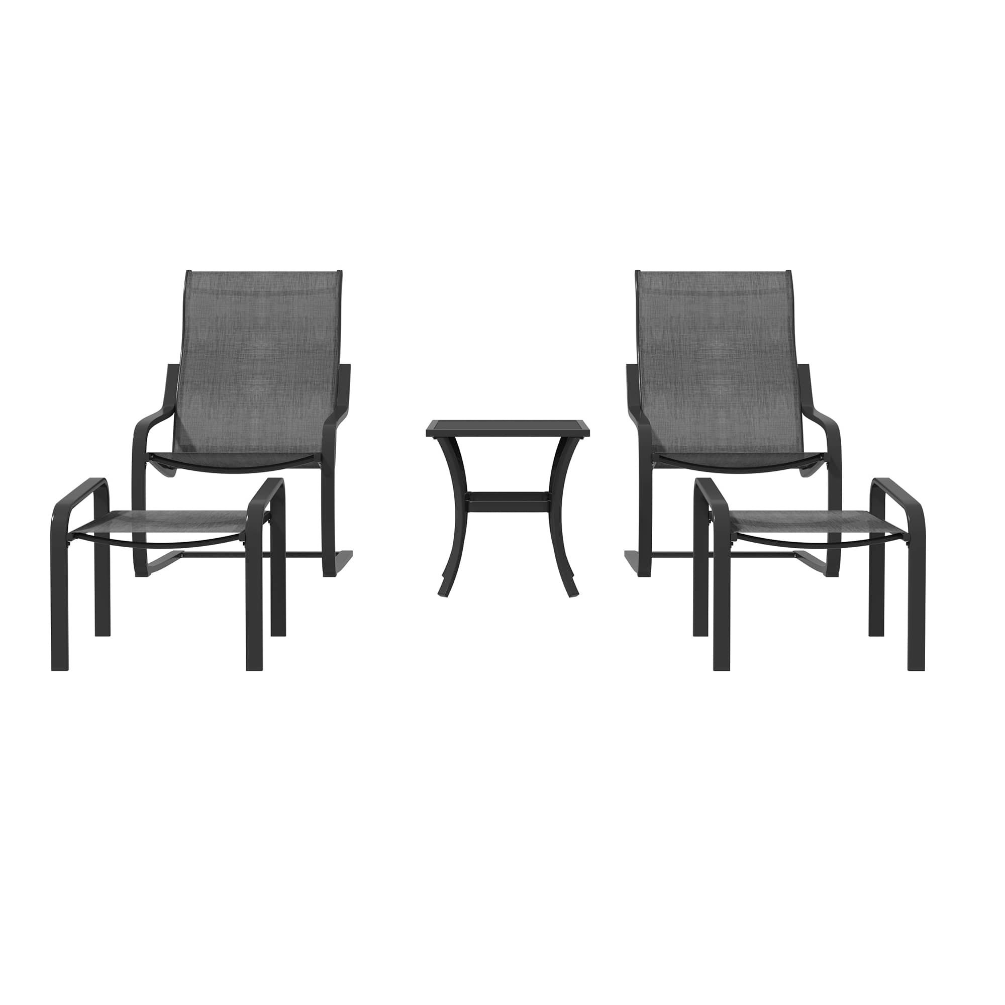 CASAINC Black 5-Piece Metal Patio Conversation Deep Seating Set with Textilene Fabric Footstool