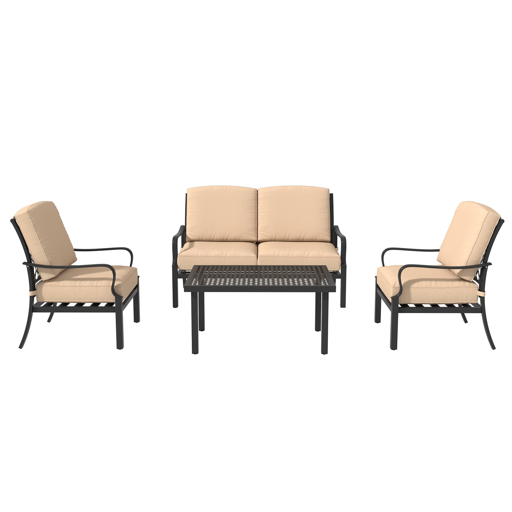 CASAINC 4-Piece Metal Patio Conversation Deep Seating Set with 5.9 inch Olefein Beige Cushions