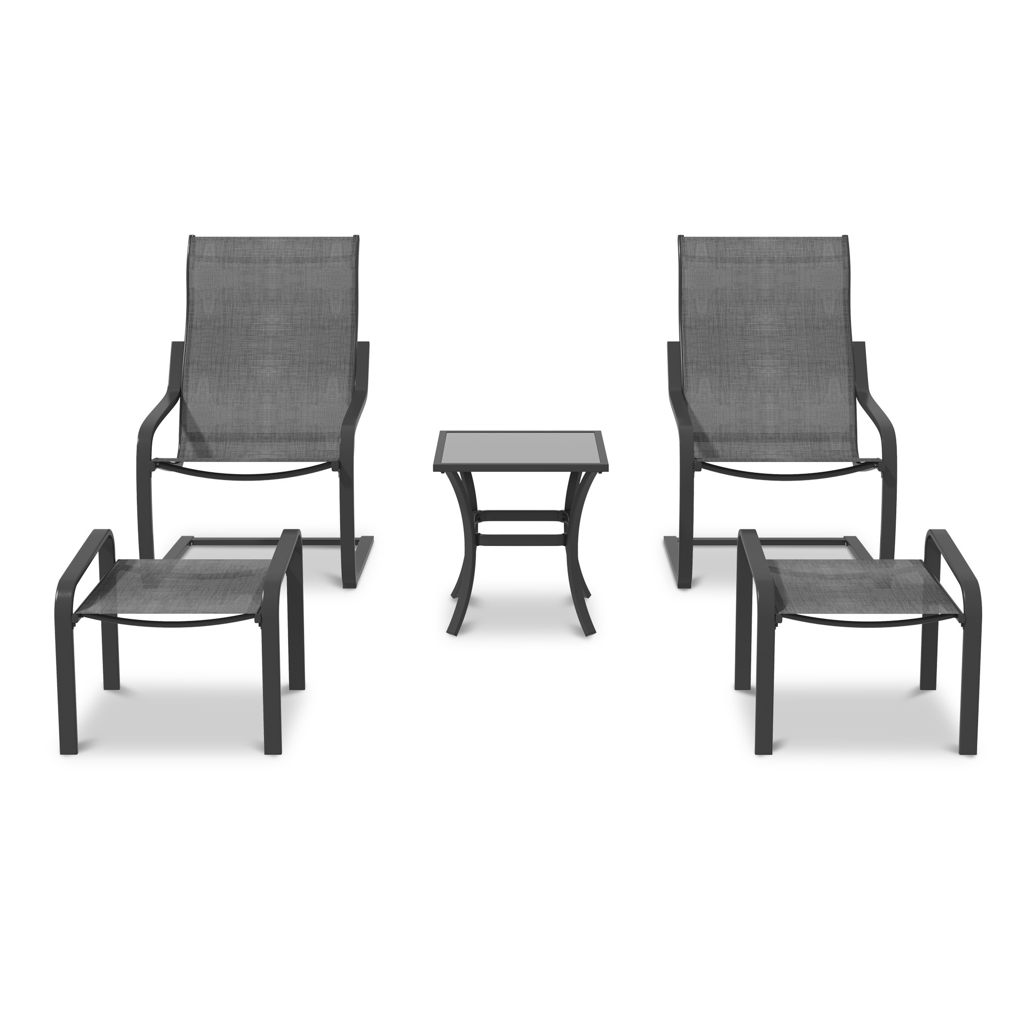 CASAINC Black 5-Piece Metal Patio Conversation Deep Seating Set with Textilene Fabric Footstool-Casainc Canada