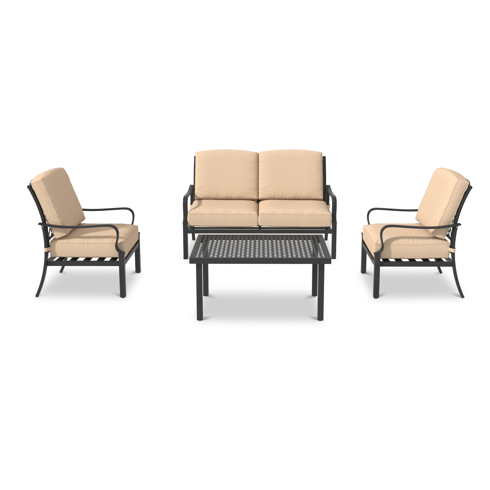 CASAINC 4-Piece Metal Patio Conversation Deep Seating Set with 5.9 inch Olefein Beige Cushions-Casainc Canada