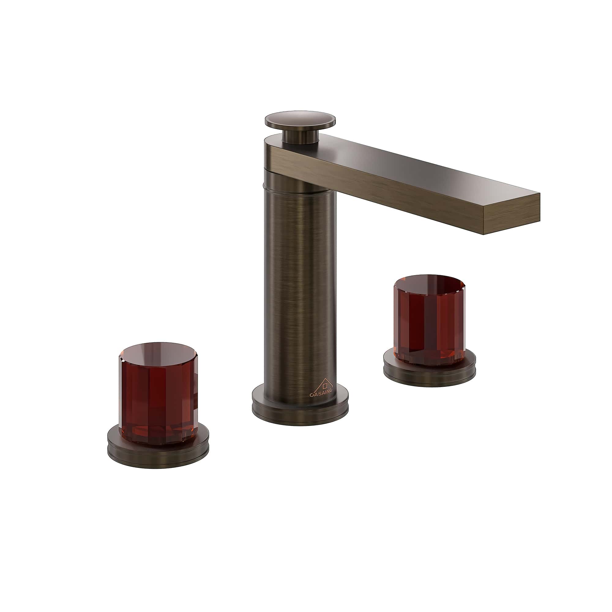 CASAINC Brown Bronze Double Glazed Handle Basin Faucet with Drain