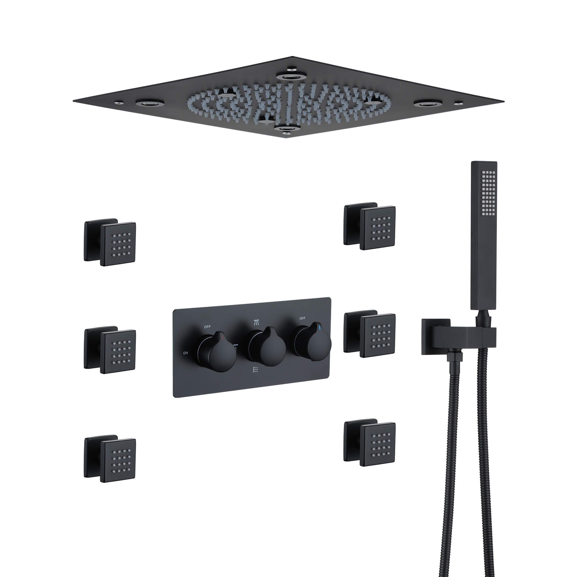 CASAINC Matte Black Shower System with Body Spray and LED Light