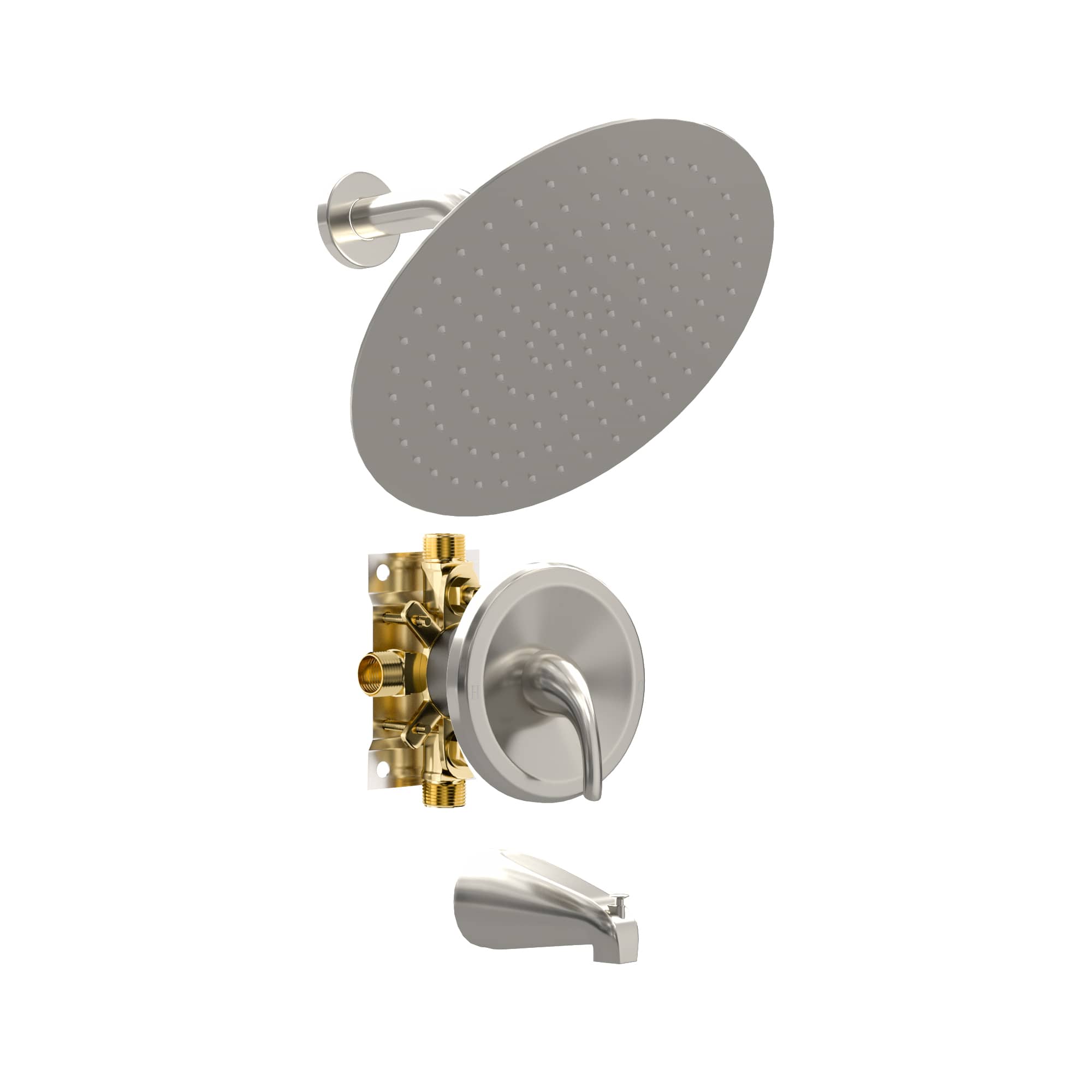 Single-Handle 2-Spray 10 in. Wall Mounted Round Tub and Shower Faucet in Brushed Nickel (Valve Included)-Casainc Canada