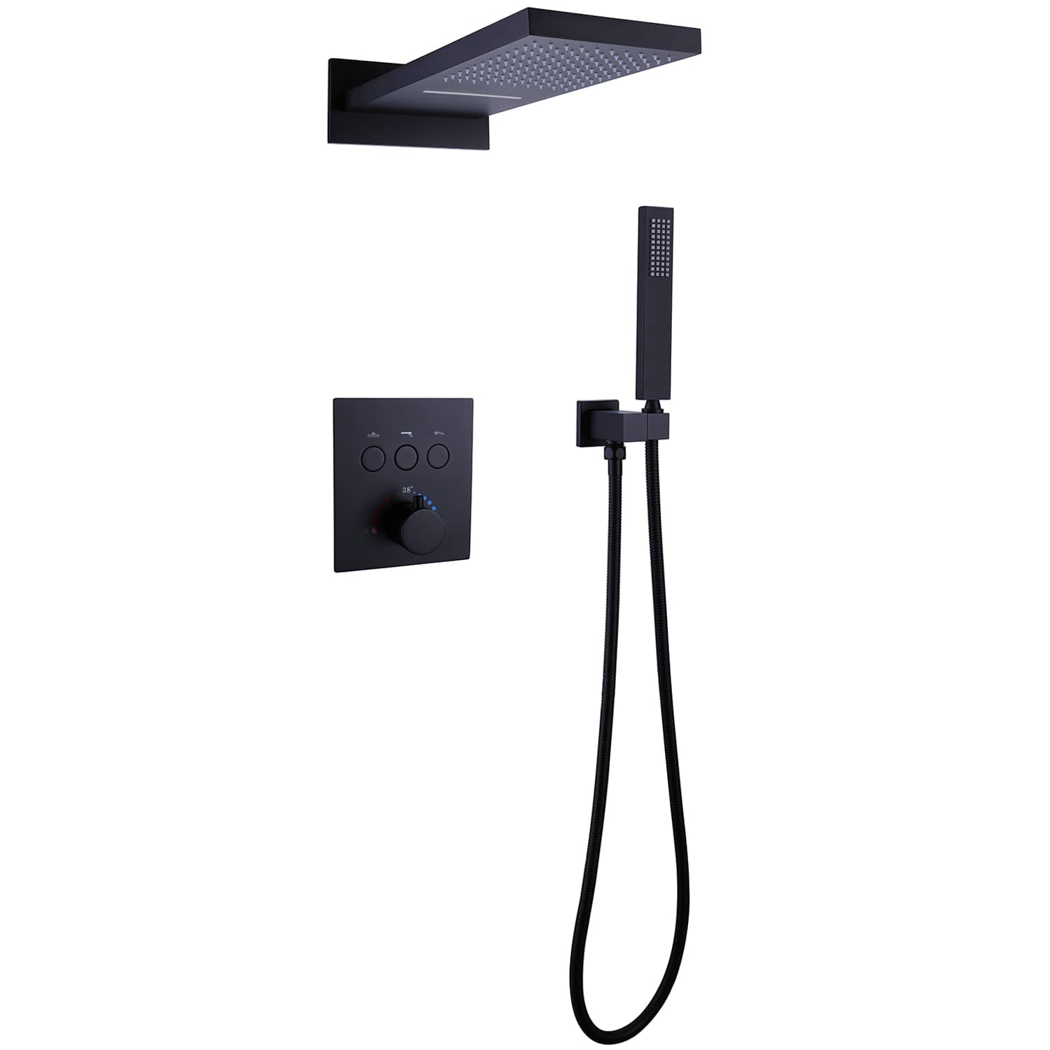 CASAINC Matte Black 1-Handle Shower Faucet Valve and Hand-Held Shower-Casainc Canada