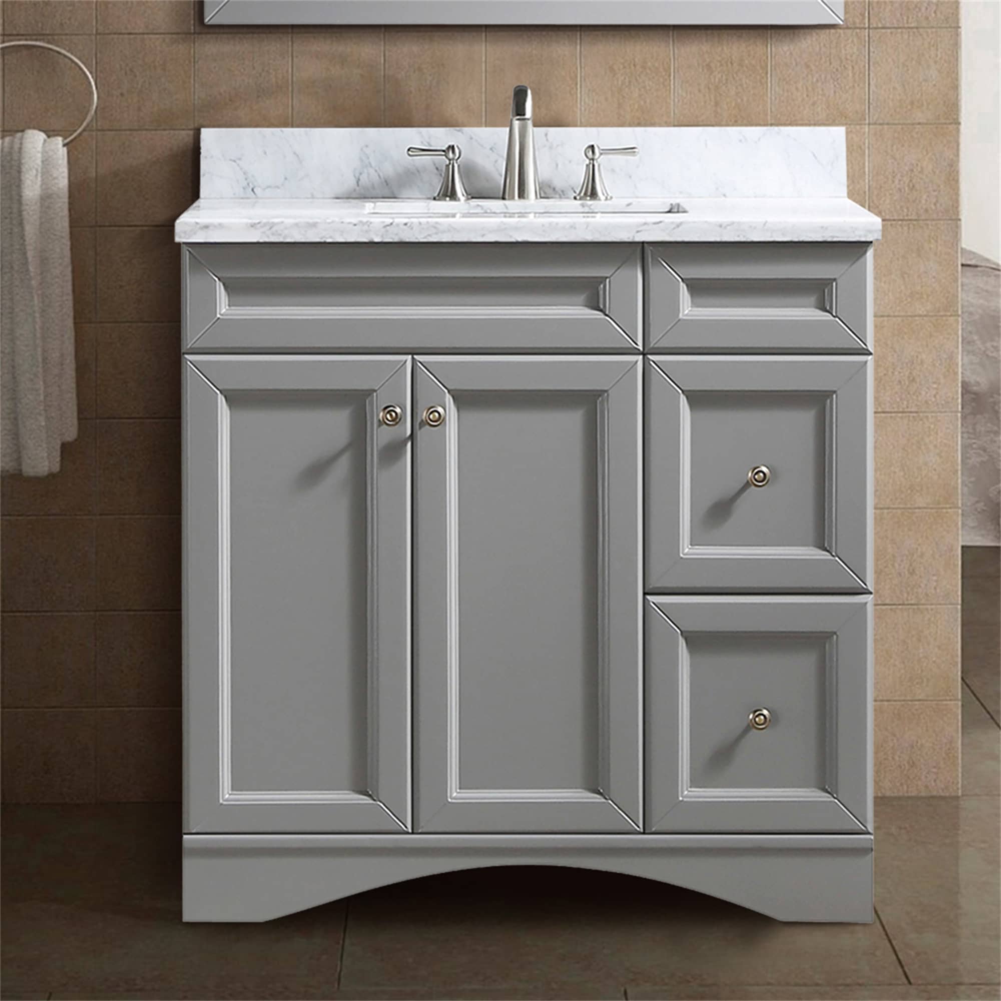 CASAINC 36 Inch Bath Vanity in Gray with White Top and Basin (36W x 22D x 35.4"H）