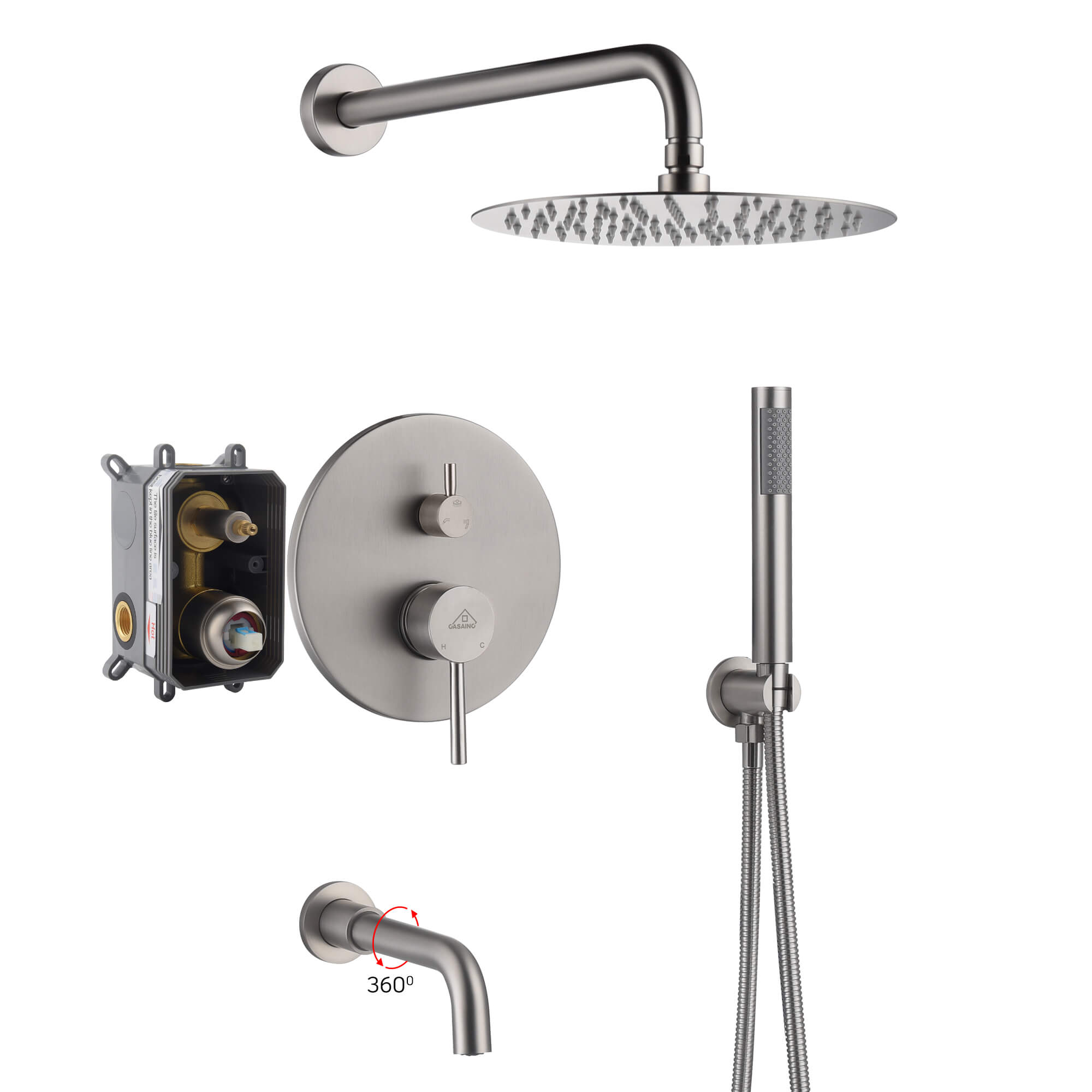 Casainc 3-Function Wall Mounted Built-in Shower System-Casainc Canada
