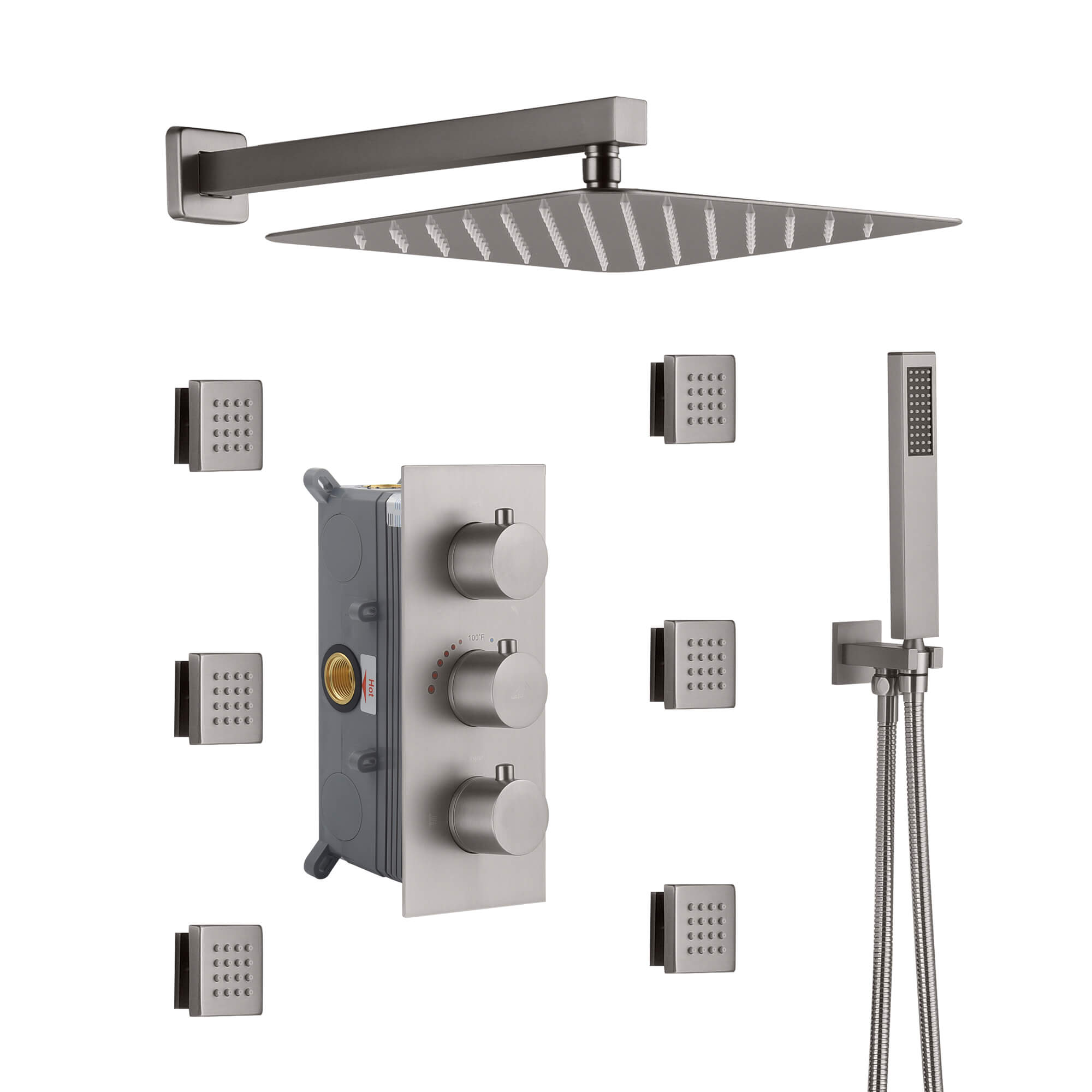 CASAINC 3-Way Thermostatic Shower System with Rough-In Valve and 6 Body Jets-Casainc Canada
