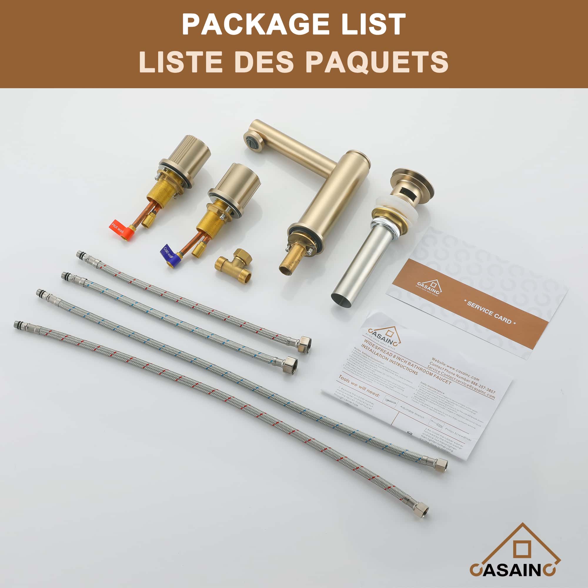 CASAINC 1.2GPM Brushed Champagne Gold double handle Basin Faucet with Bounce Drainer-Casainc Canada