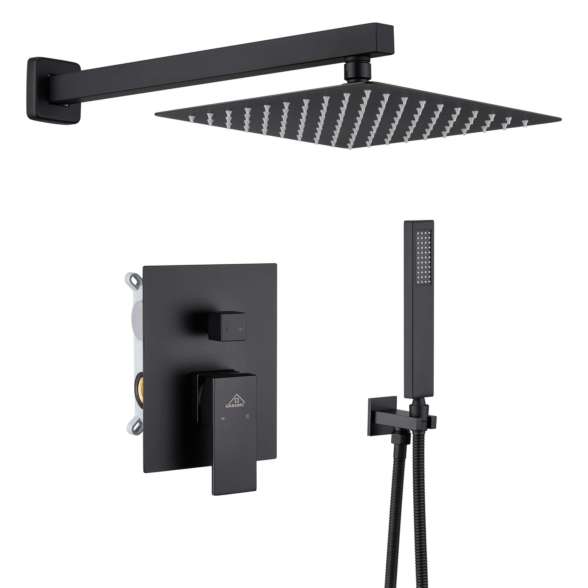 CASAINC 1-spray Patterns with 2.5 GPM Wall Mount Dual Shower Heads in Matte Black (valve Included)-Casainc Canada