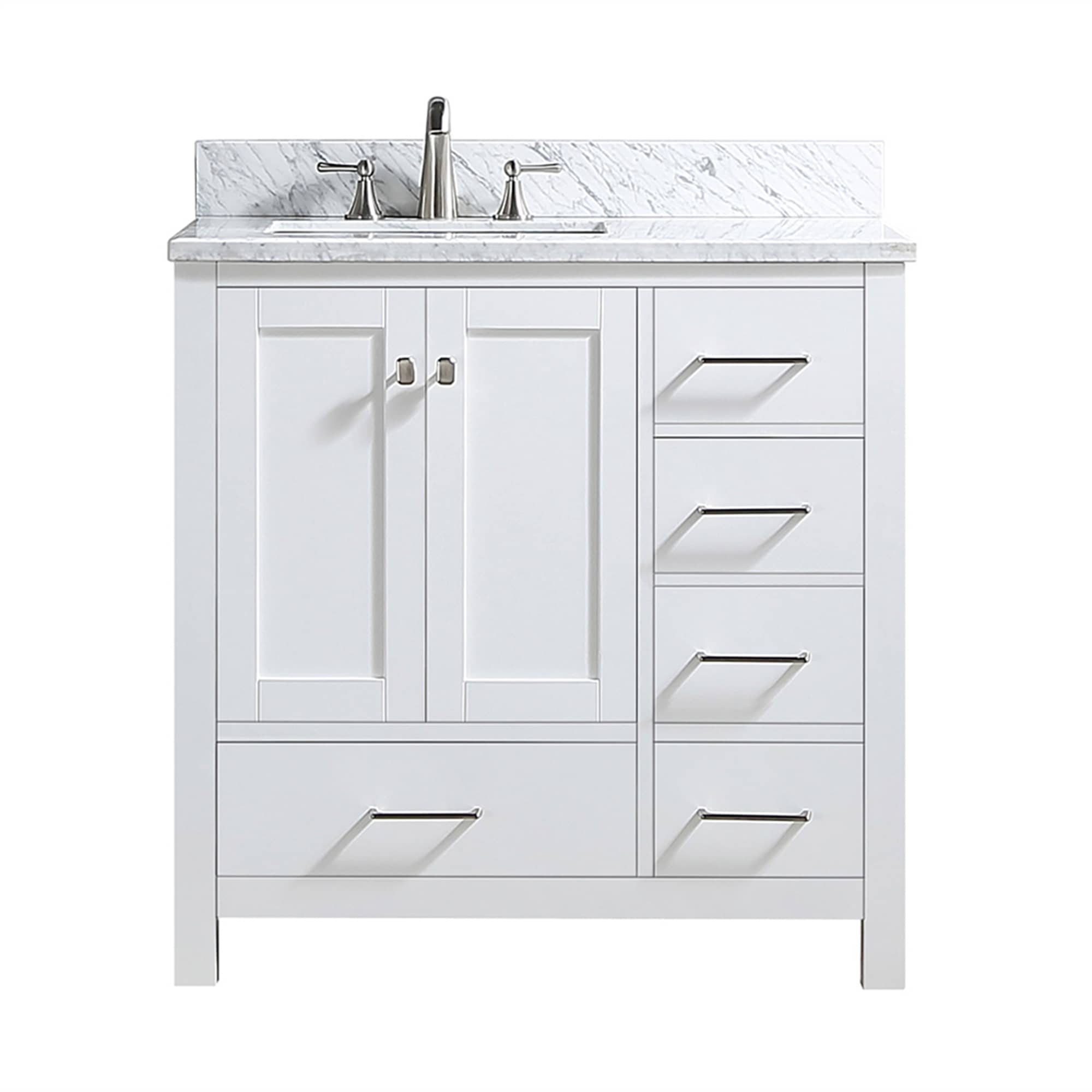 CASAINC 36 Inch Bath Vanity in White with White Top and Basin ( 36W x 22D x 35.4 "H )