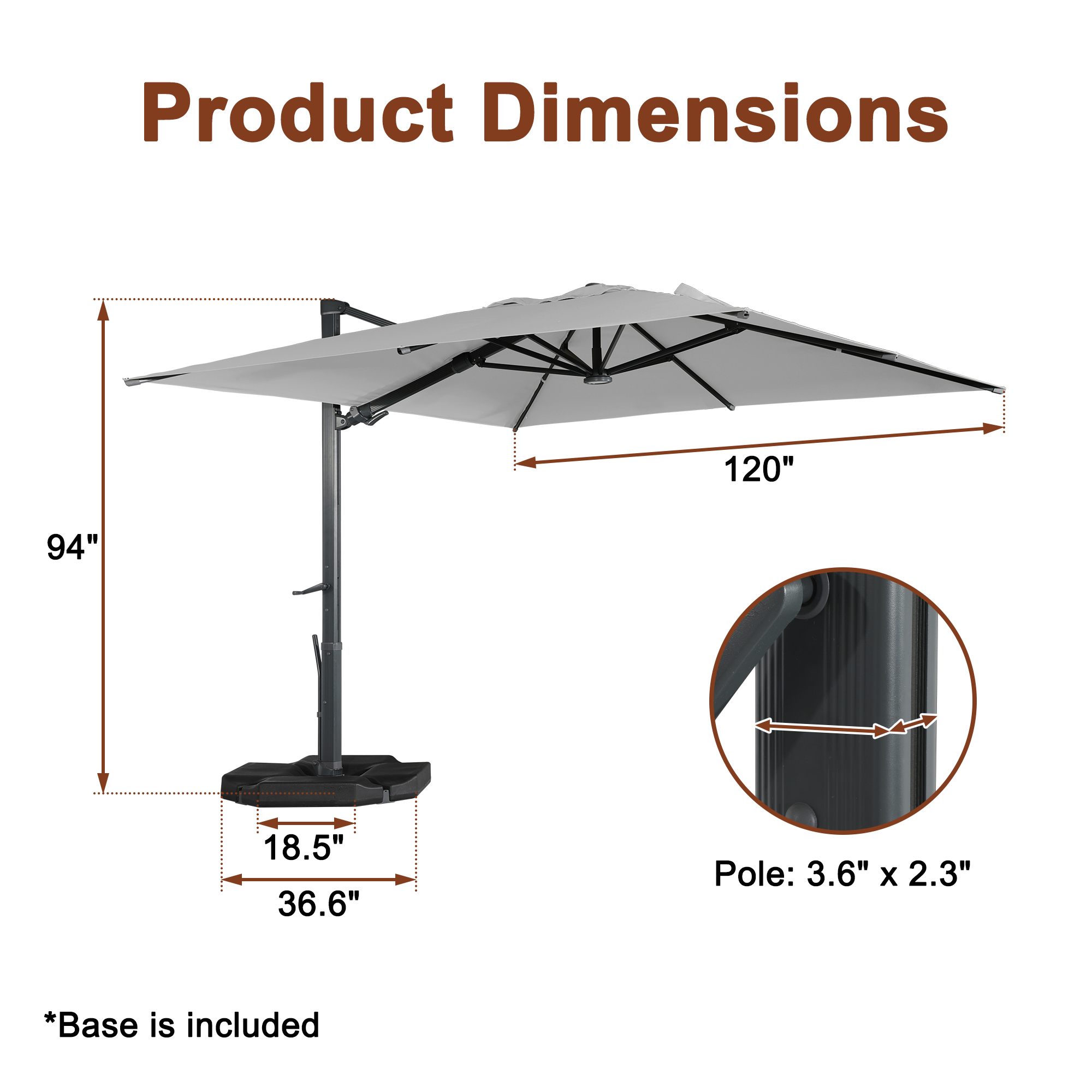 13ft Solar-Powered Cantilever Outdoor Patio Umbrella-Mondawe