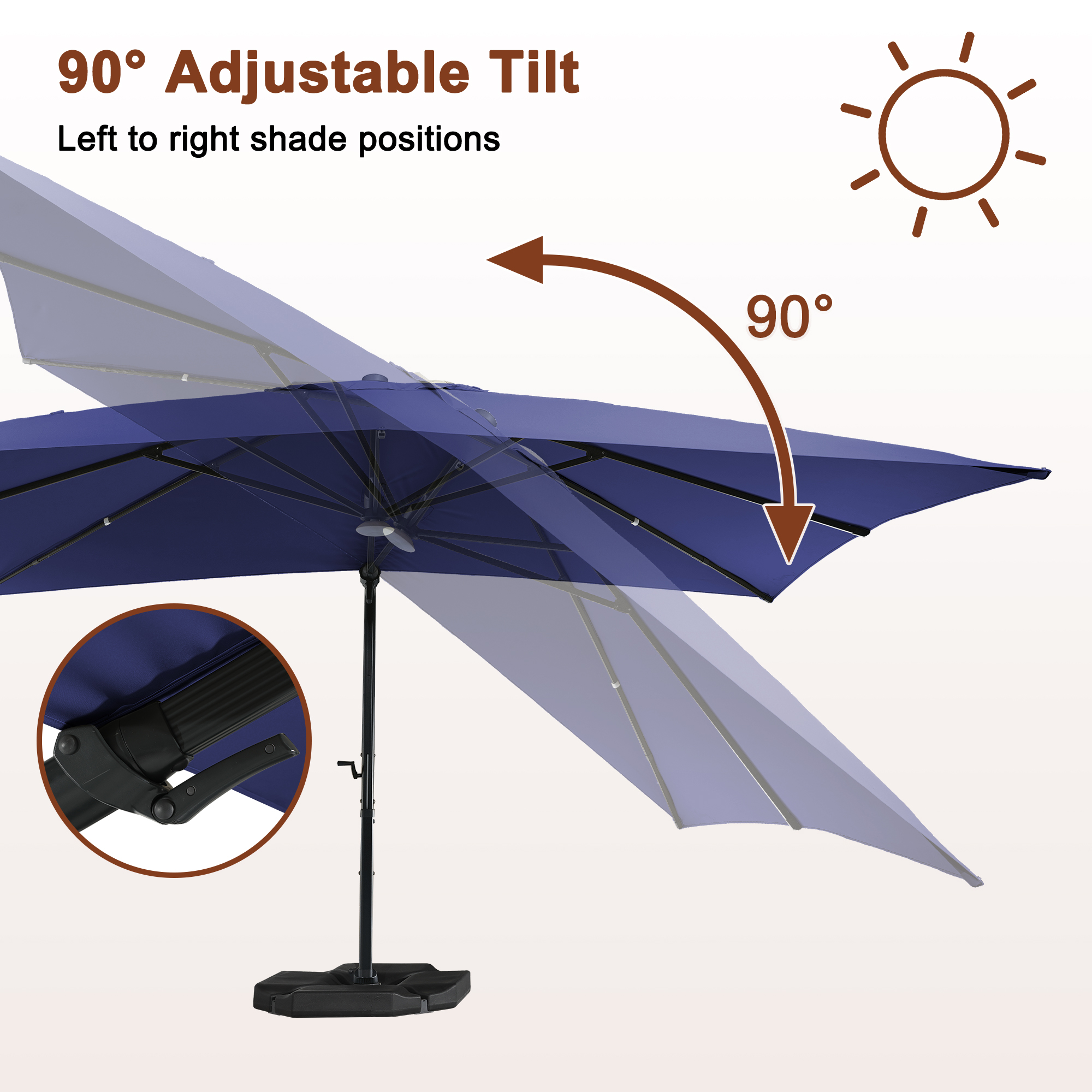 Mondawe 10ft Square Bluetooth Ambient Light 360-Degree Tilt Outdoor Patio Umbrella-Mondawe
