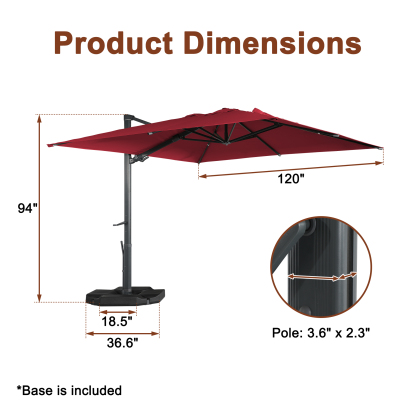Mondawe 10ft Square Aluminum Tilt Outdoor Patio Umbrella-Mondawe