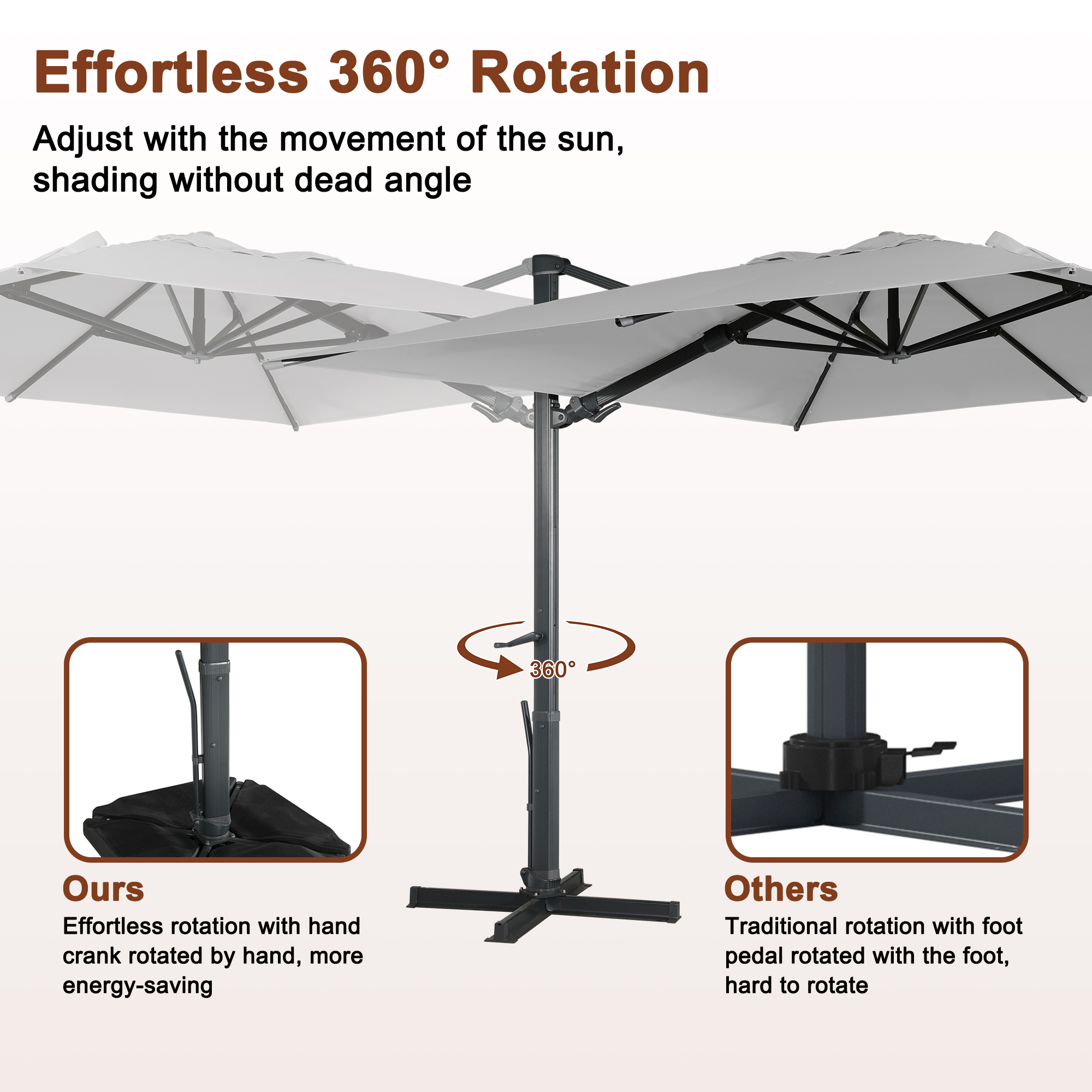 10ft Square Bluetooth Ambient Light 360° Rotation Outdoor Cantilever Tilt Patio Umbrella-Mondawe