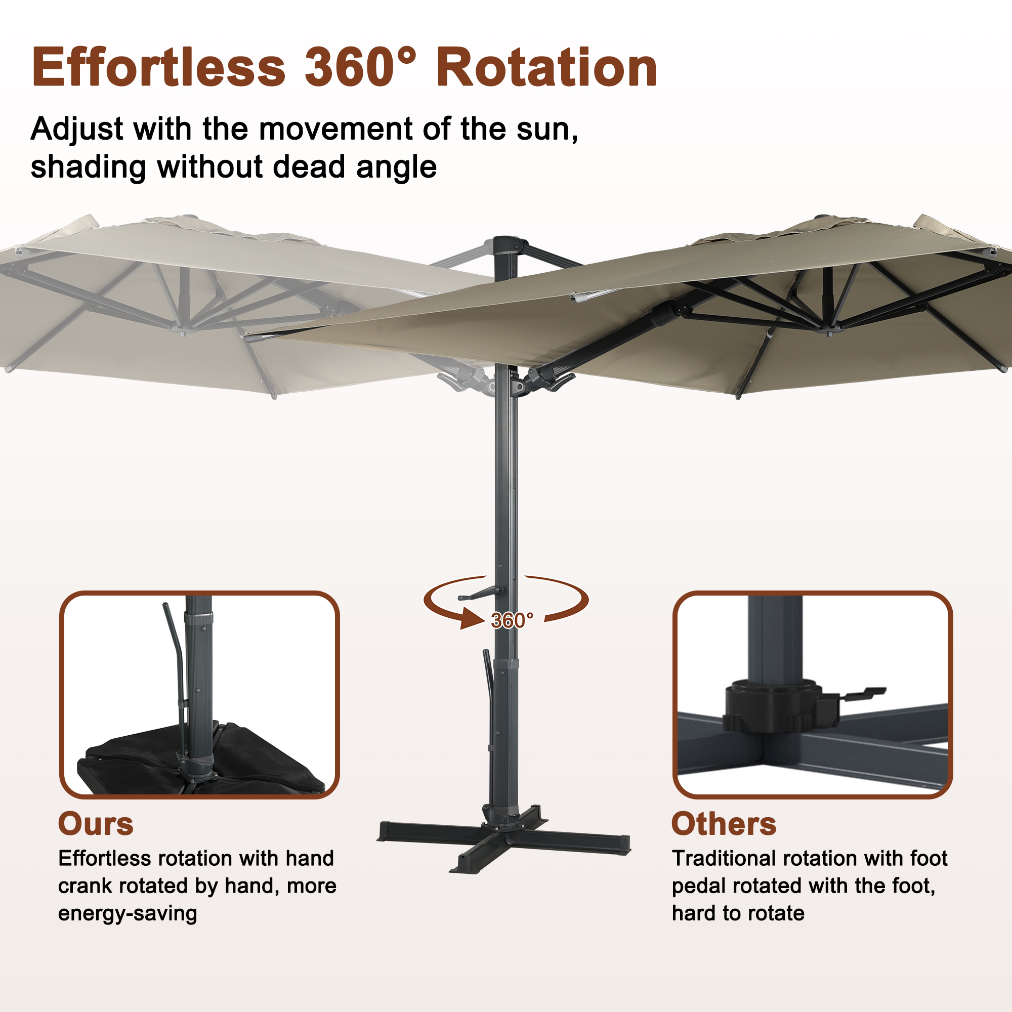10ft Square Aluminum 90° Adjustable Tilt Umbrella with Base for Outdoor Patio Umbrella-Mondawe