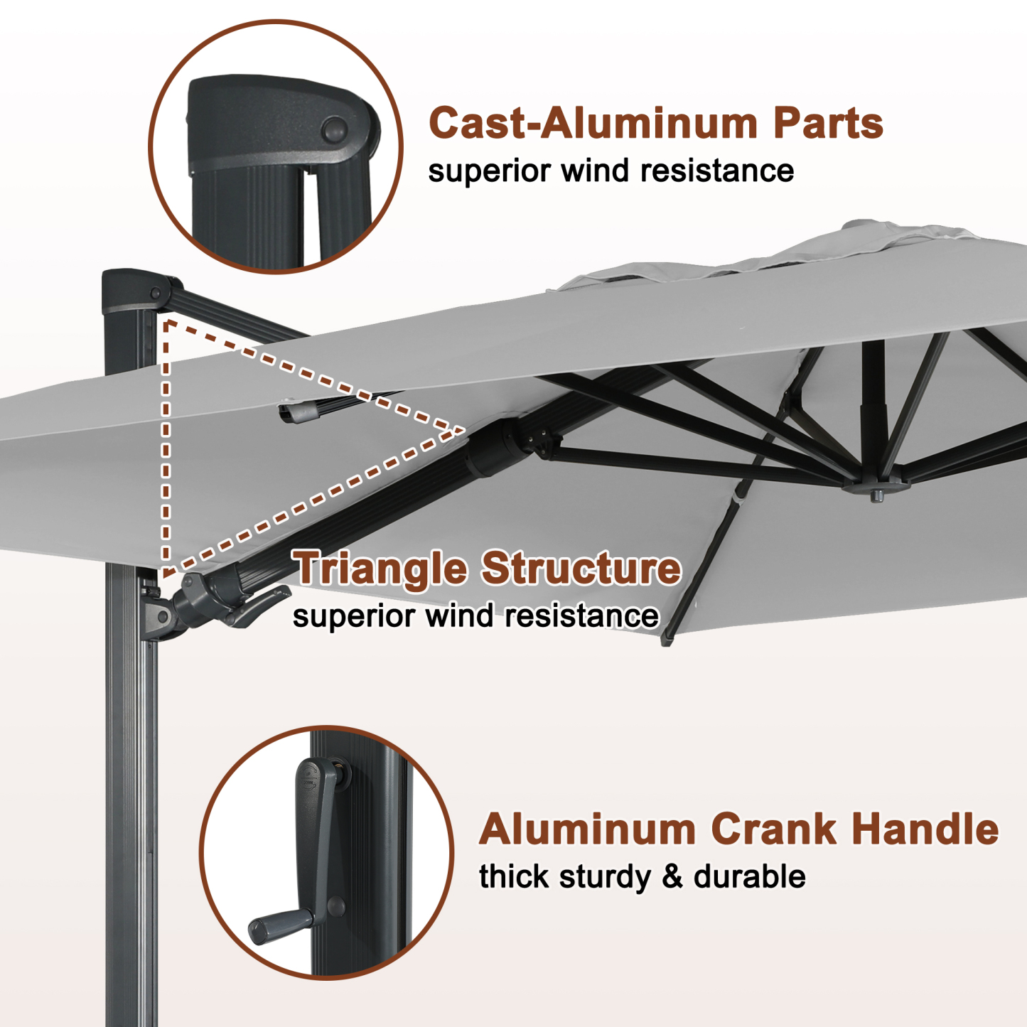13ft Square Bluetooth Ambient Light 360-Degree Tilt Outdoor Patio Umbrella