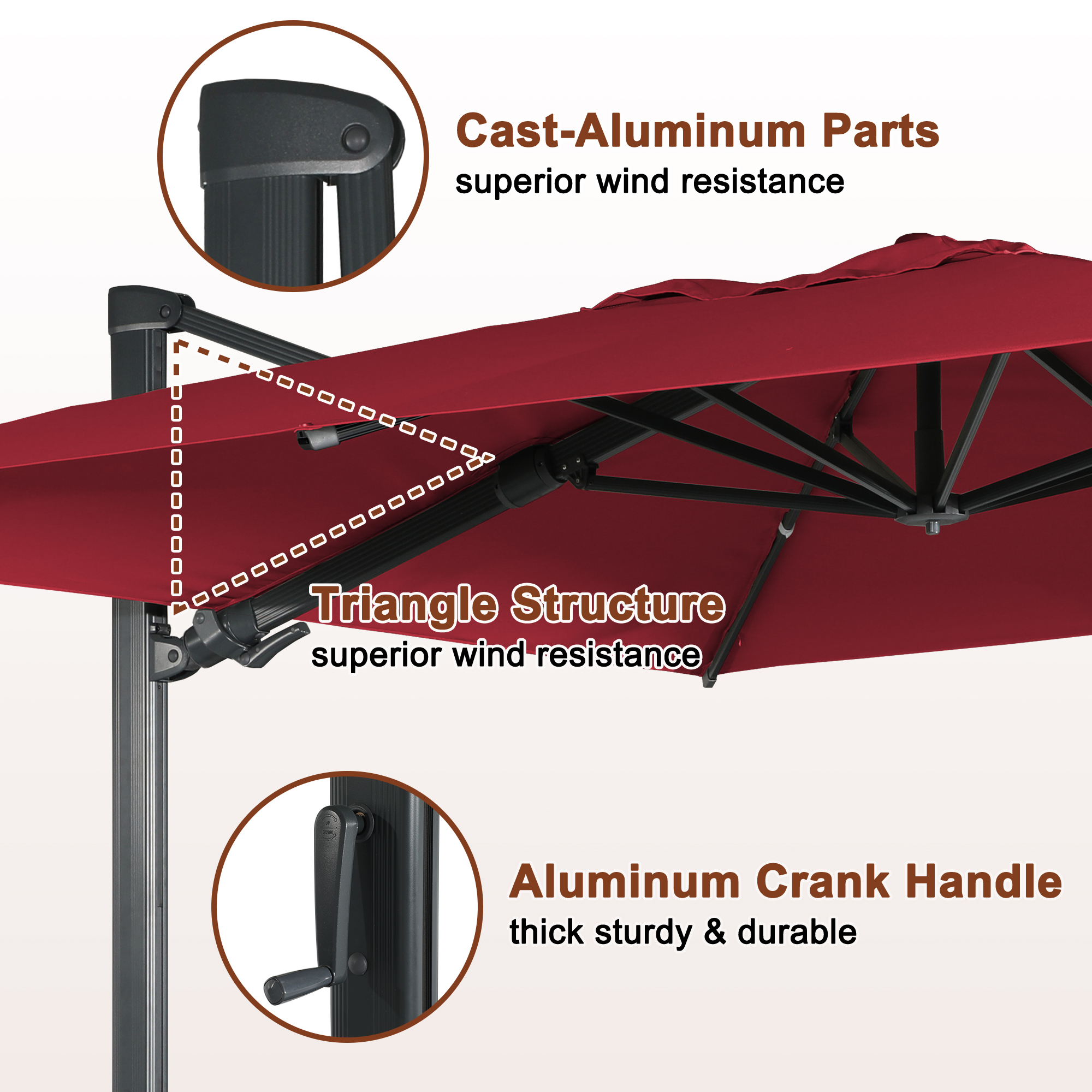 Mondawe 10ft Square Bluetooth Ambient Light 360-Degree Tilt Outdoor Patio Umbrella-Mondawe