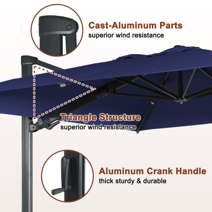 Mondawe 13ft Solar-Powered Cantilever Patio Umbrella-Mondawe