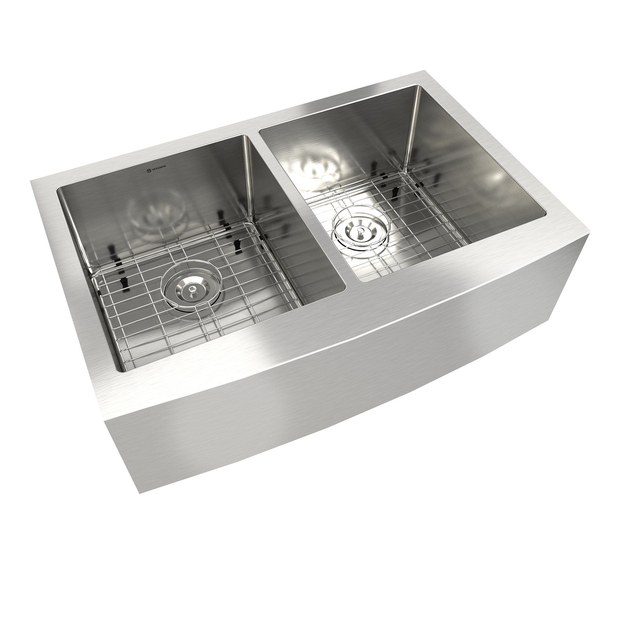 33 inch Farmhouse Apron Front 33-in x 22-in Brushed Stainless Steel Double Bowl Kitchen Sink-Mondawe
