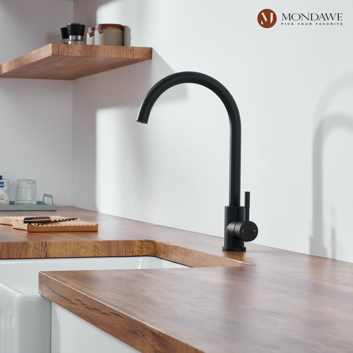 High Arc Pull Down Single Handle Kitchen Faucet with Accessories-Mondawe