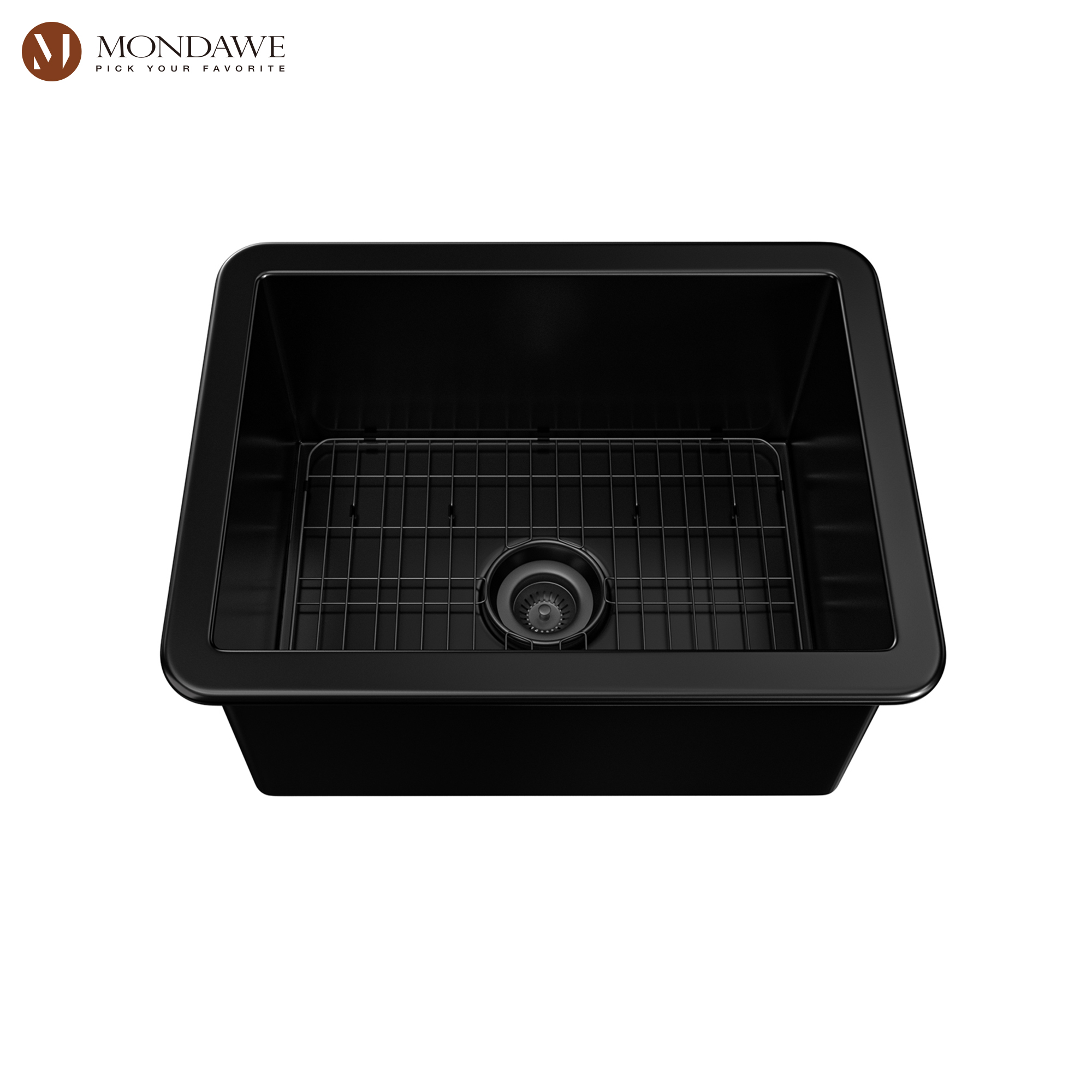 Undermount 24 in. matte black single bowl fireclay kitchen sink comes with high-arc kitchen faucet-Mondawe