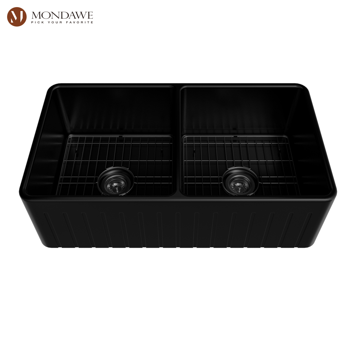 Farmhouse 30 In. Matte Black Double Bowl Fireclay Kitchen Sink Comes With Pull Down Kitchen Faucet-Mondawe