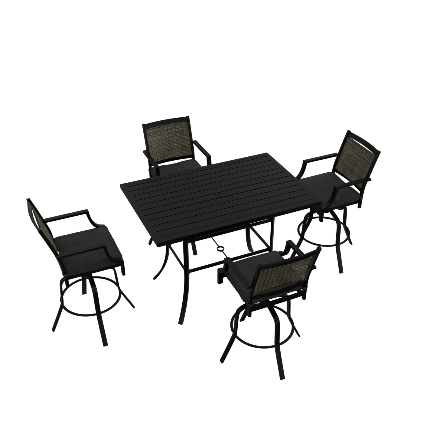 Mondawe 5-Piece Outdoor Dining Set Patio Teslin Swivel Chair with Cast Aluminum Table in Black-Mondawe