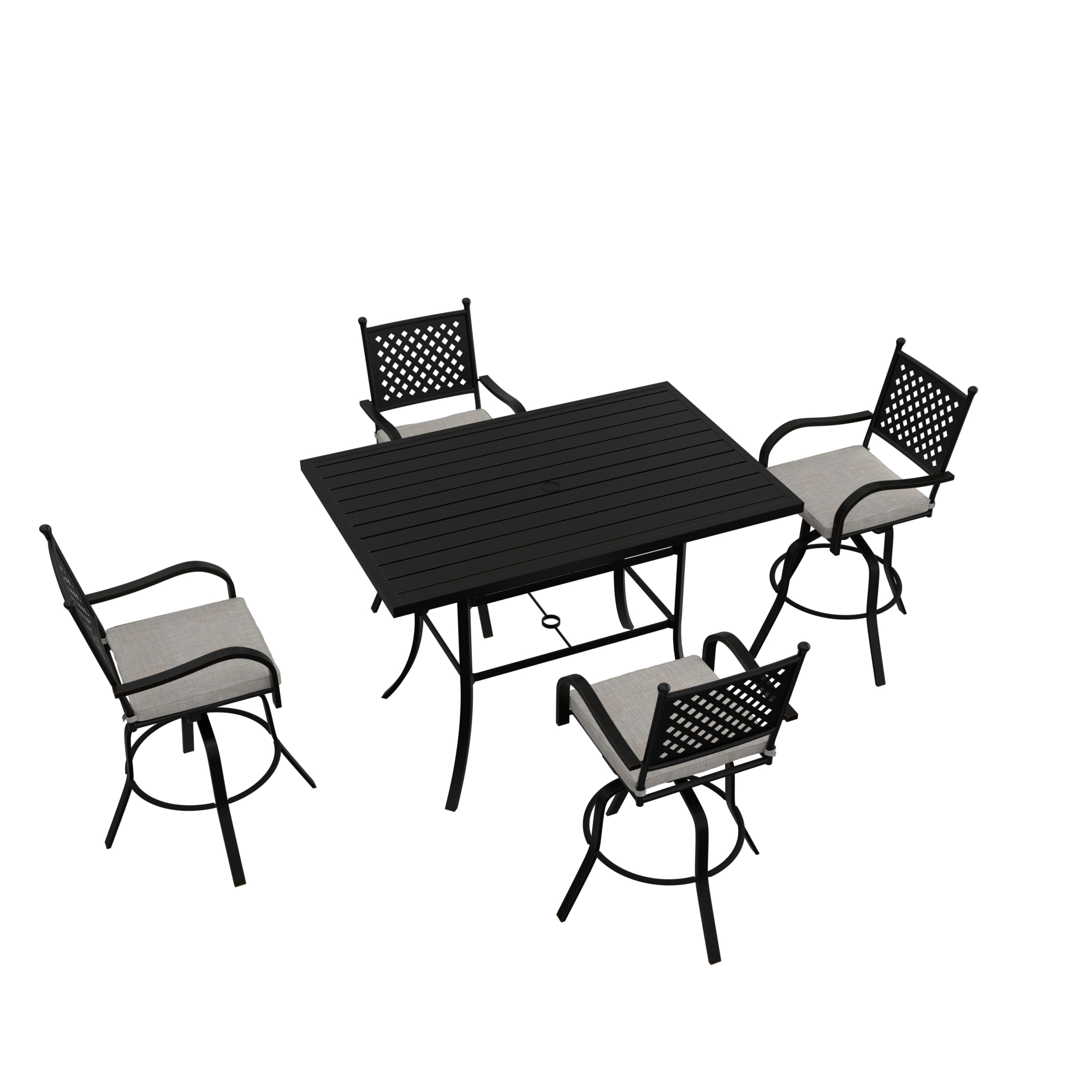 Mondawe 5-Piece Black Cast Aluminum Swivel Chairs and Table Dining Set for Outdoor Patio-Mondawe